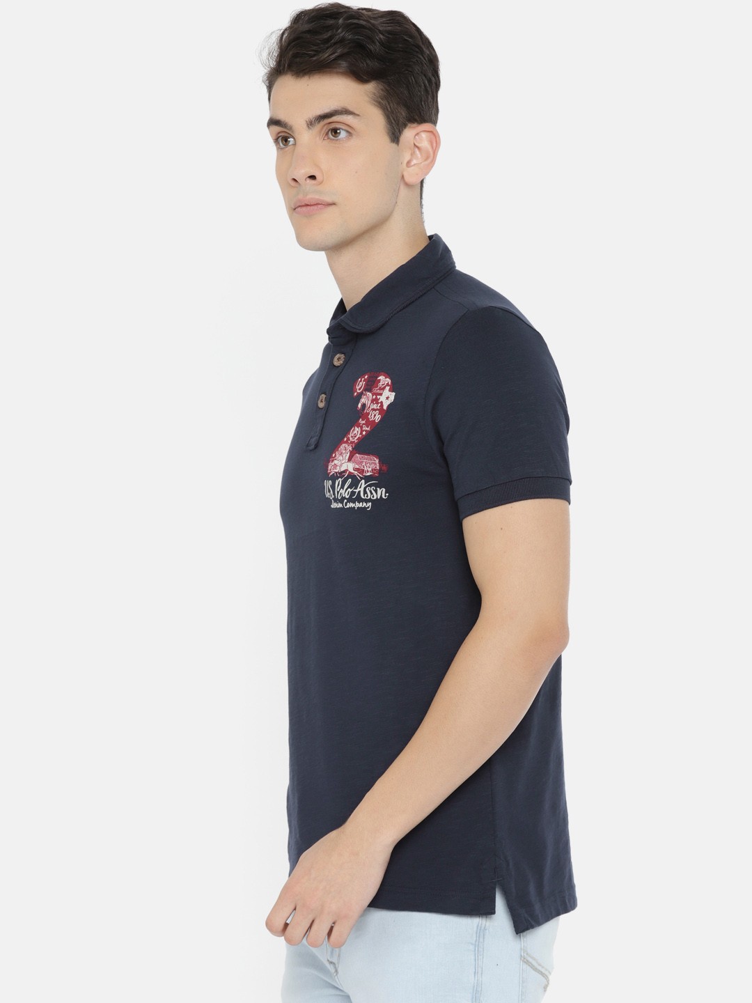 

U.S. Polo Assn. Denim Co. Men Navy Blue Solid Polo Collar Pure Cotton T-shirt