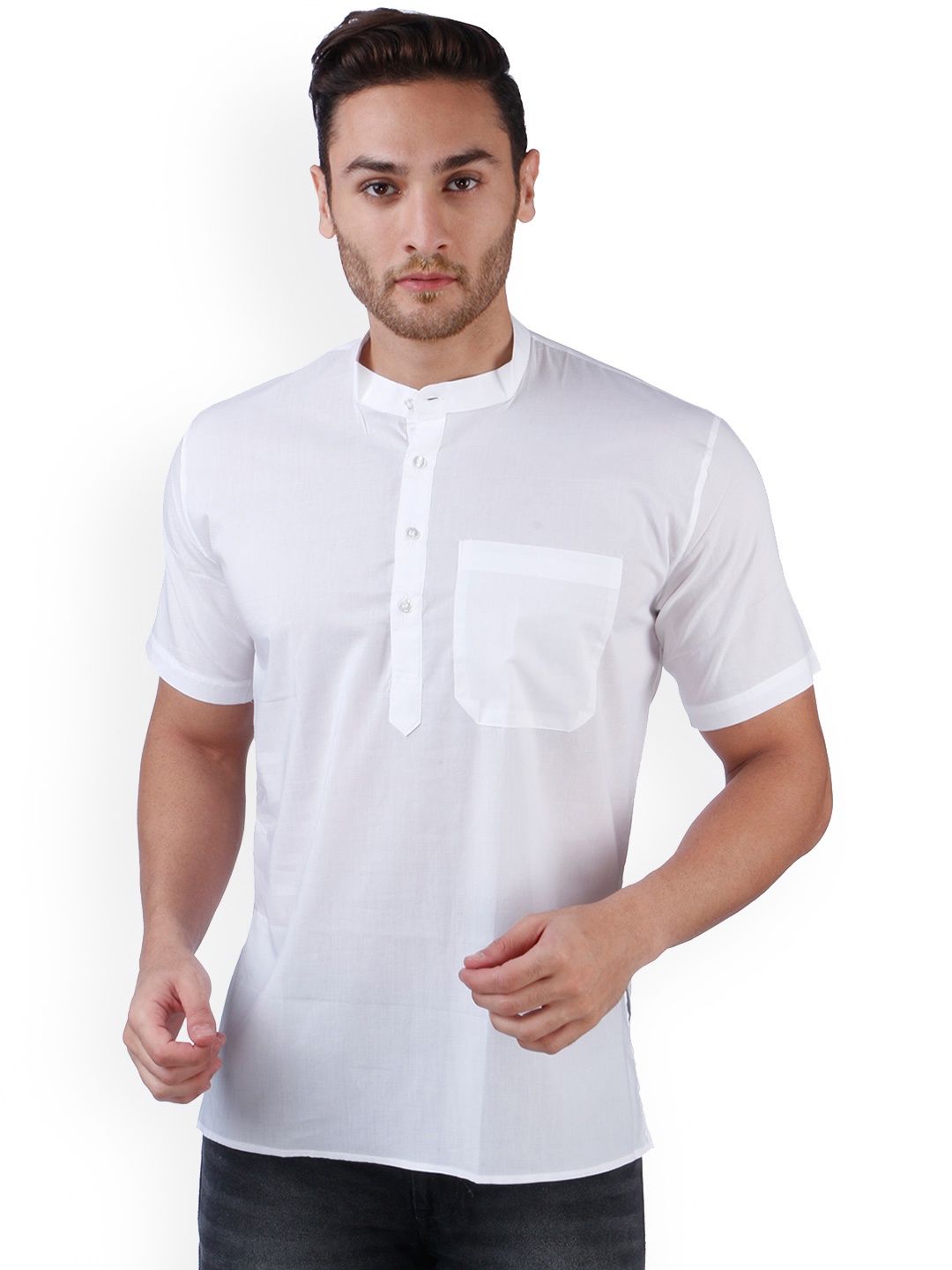 

RAJUBHAI HARGOVINDAS Men White Solid Straight Kurta