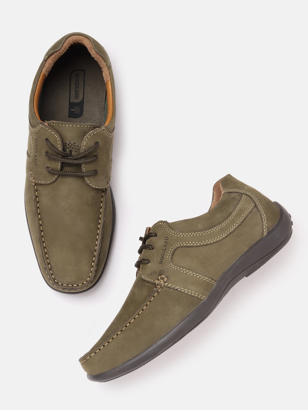 

Woodland Men Nubuck Leather Derbys, Olive