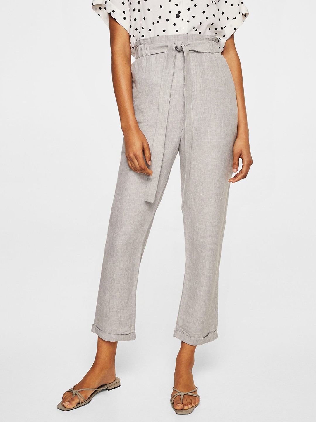 

MANGO Women Grey Regular Fit Solid Regular Trousers