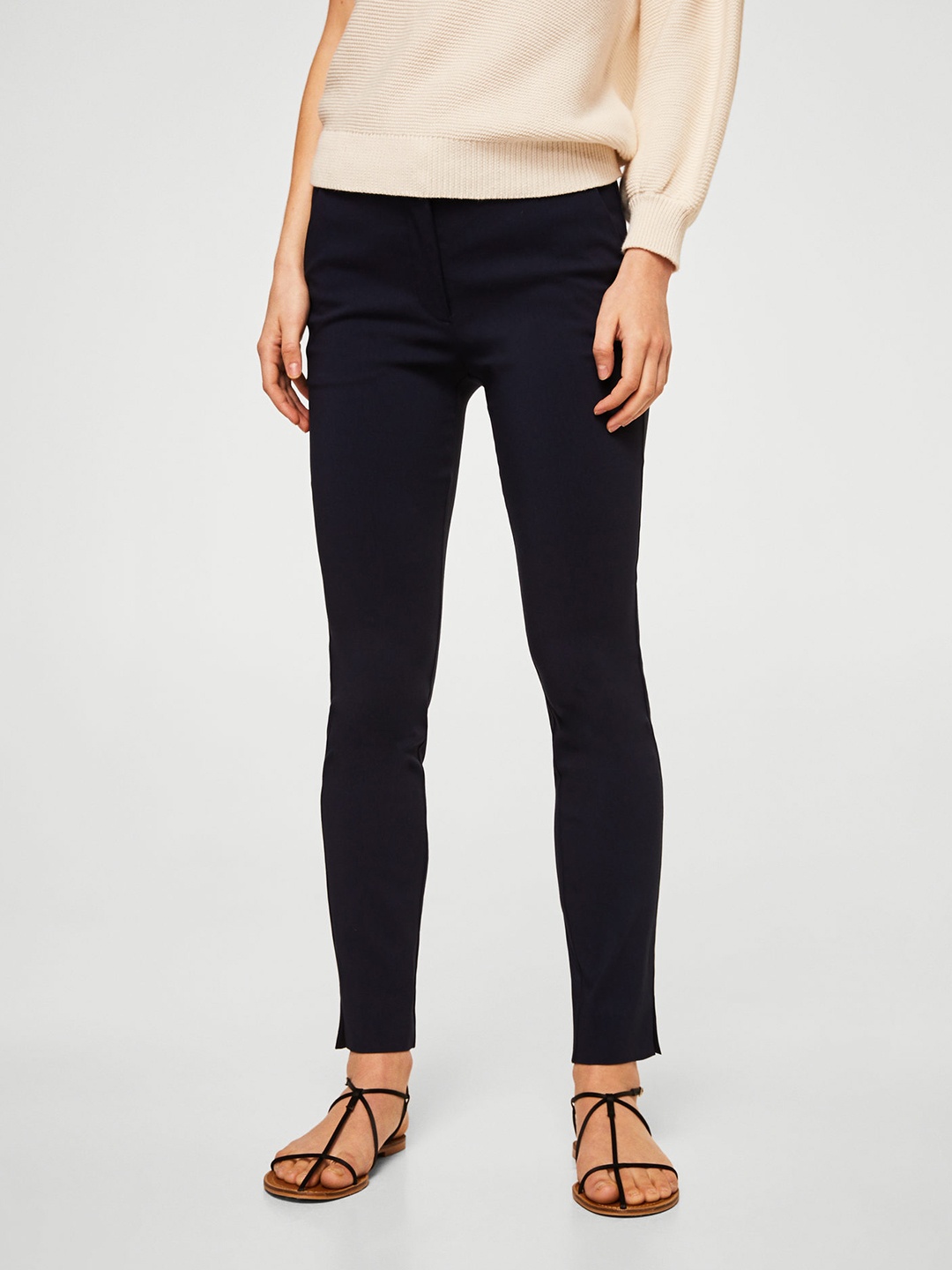 

MANGO Women Navy Blue Regular Fit Solid Trousers