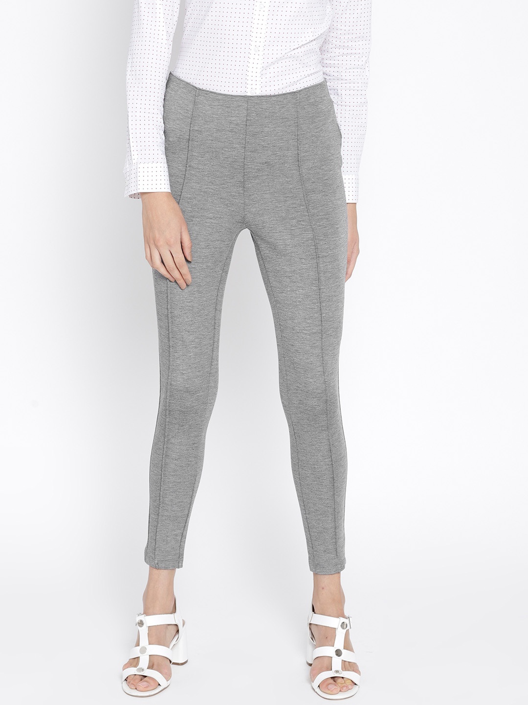 

MANGO Grey Melange Solid Treggings