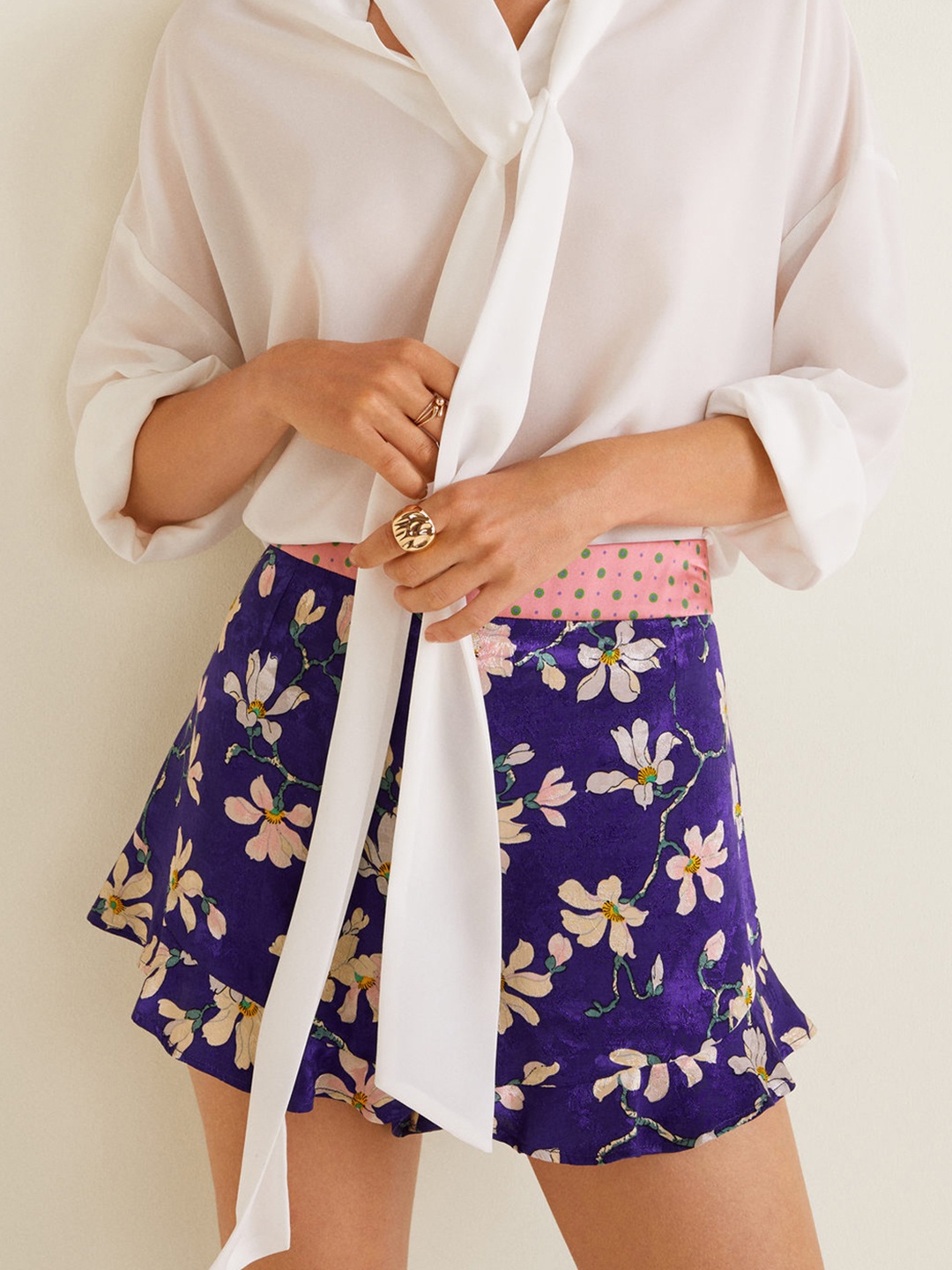 

MANGO Women Purple Printed Regular Fit Regular Shorts