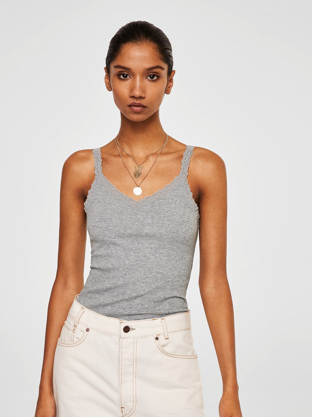 

MANGO Women Grey Solid Top