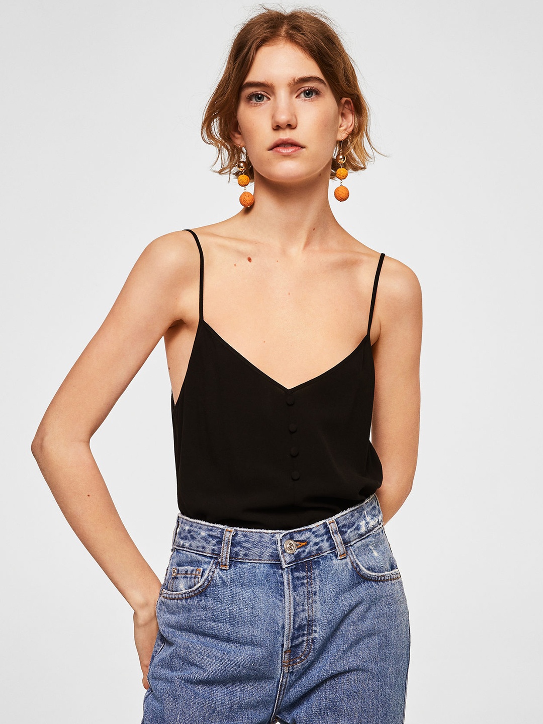 

MANGO Women Black Solid A-Line Top
