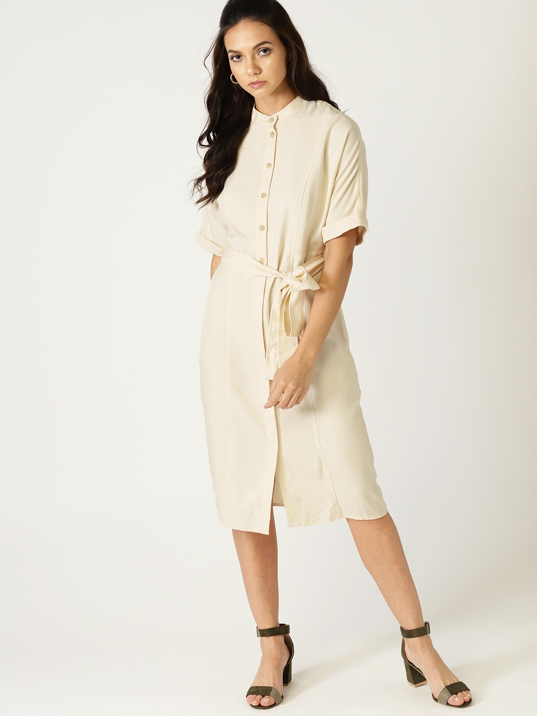 

MANGO Women Cream-Coloured Solid Sheath Dress