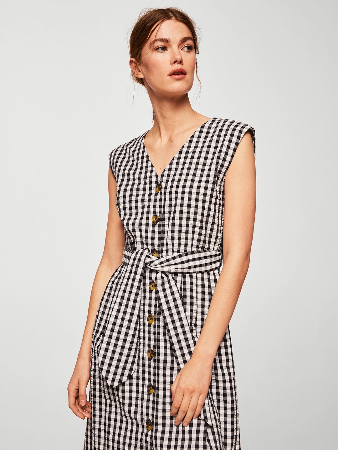 

MANGO Women Black & White Checked A-Line Dress