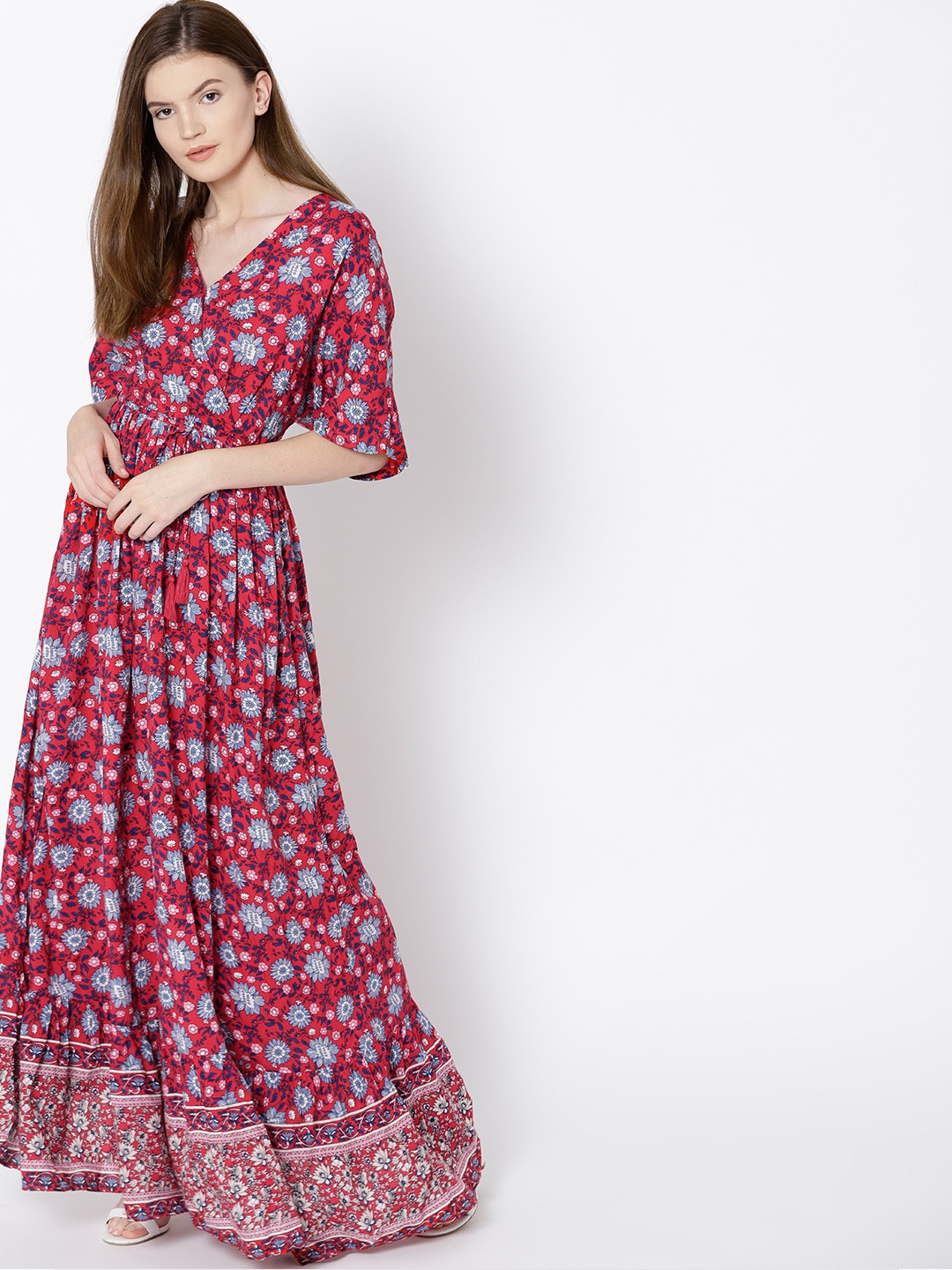 

MANGO Women Red & White Printed Maxi Dress