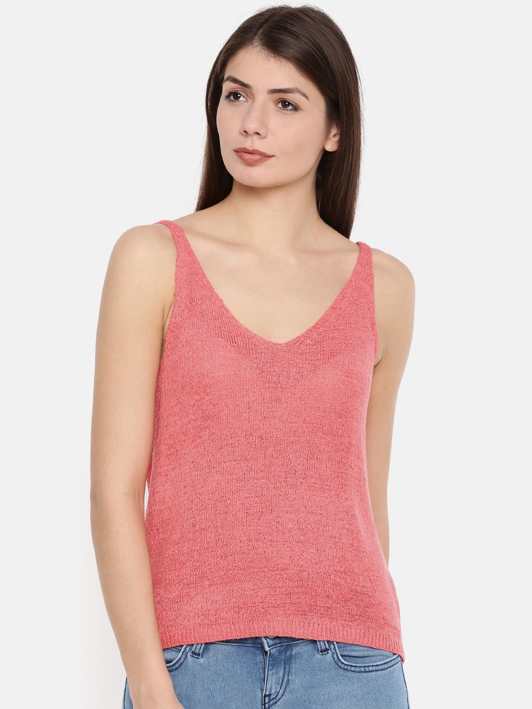 

MANGO Women Coral Pink Solid Top