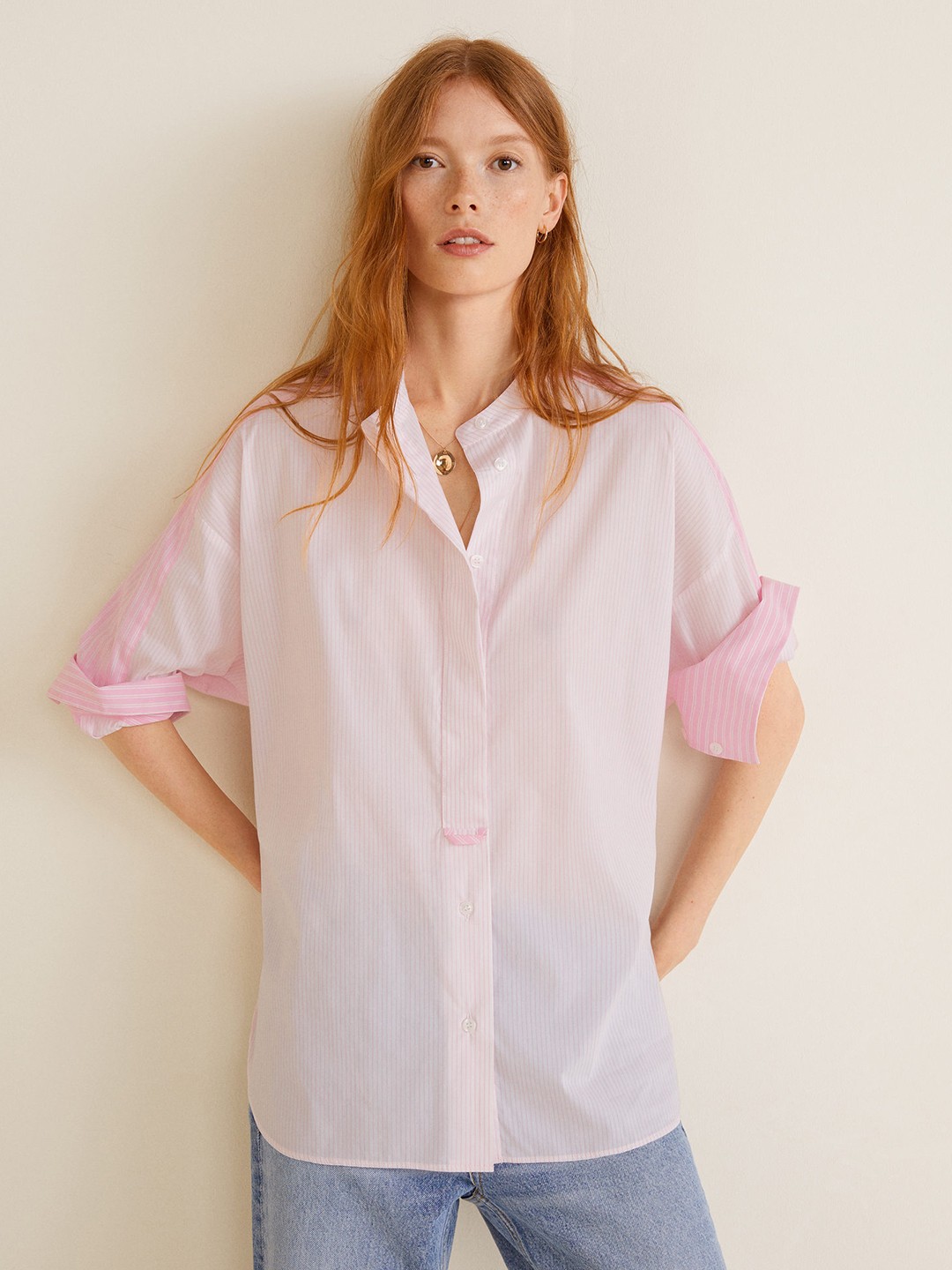 

MANGO Women White & Pink Striped Casual Shirt