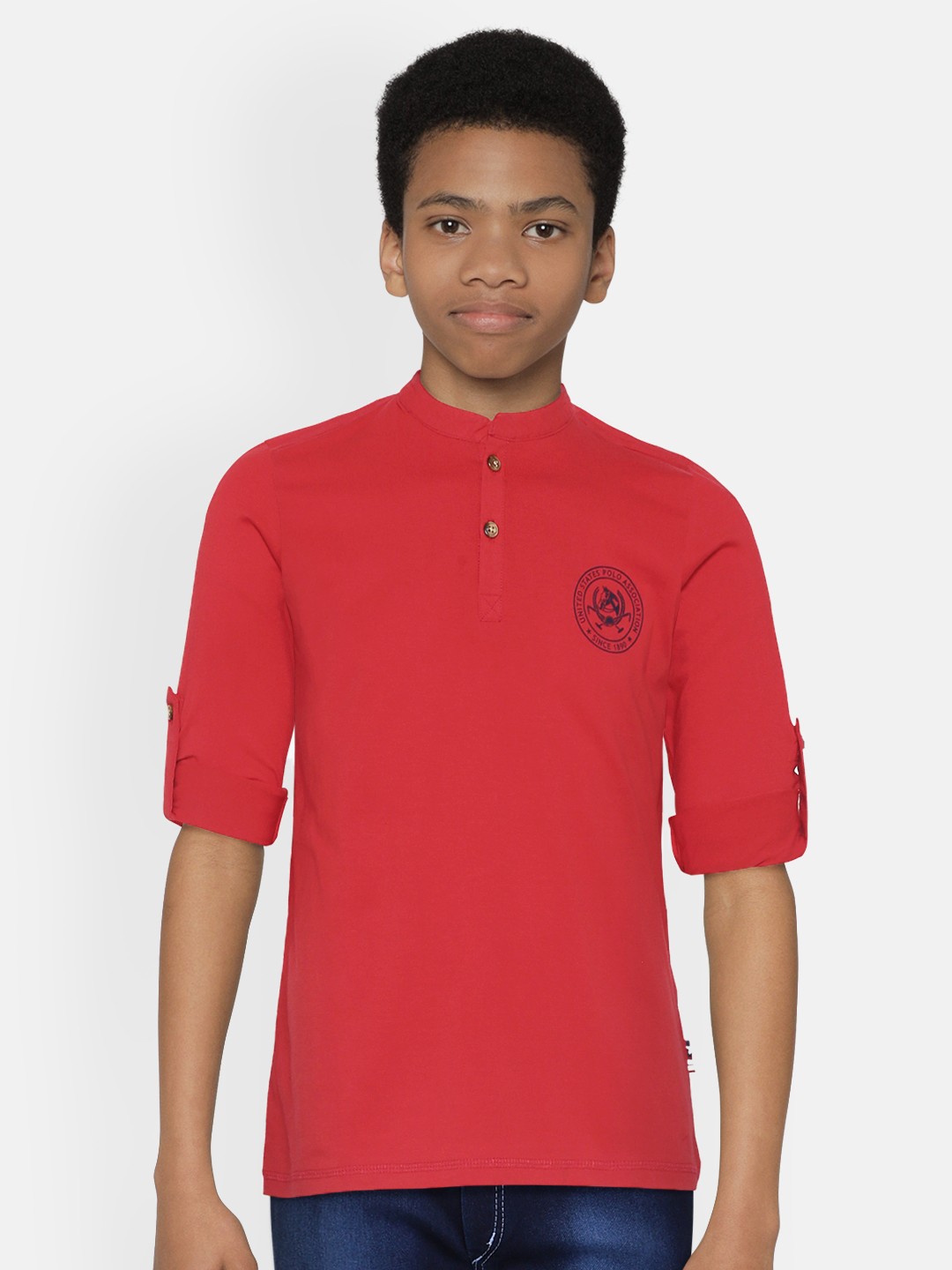 

U S Polo Assn Kids Boys Red Solid Pure Cotton T-shirt with Printed Detail