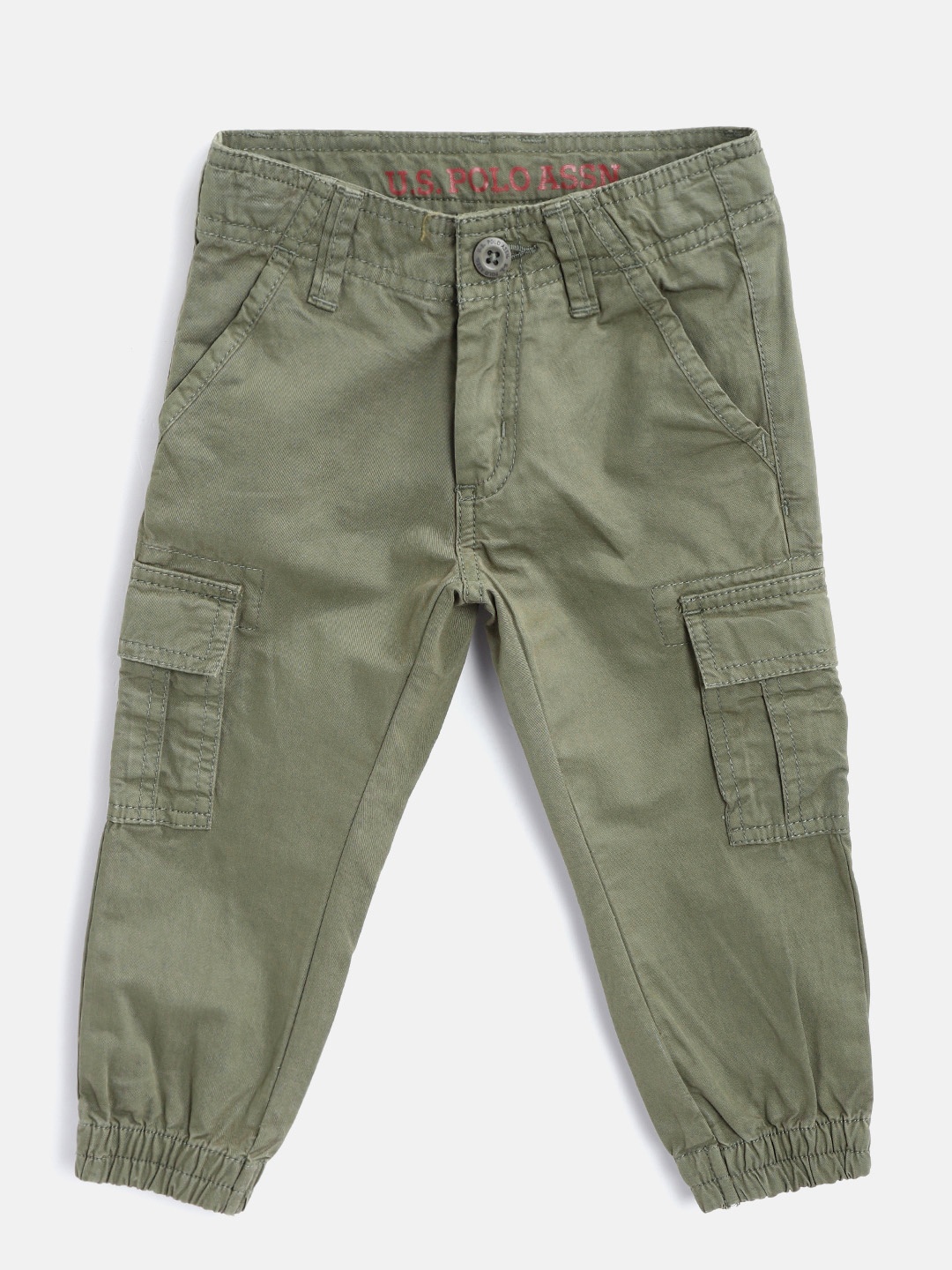 

U.S. Polo Assn. Kids Boys Olive Green Regular Fit Solid Cargo Joggers