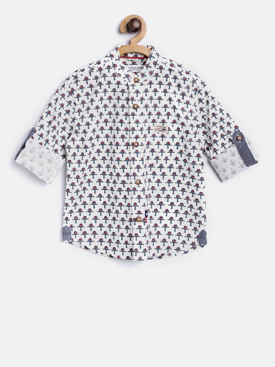 

U.S. Polo Assn. Kids Boys White & Blue Regular Fit Printed Casual Shirt