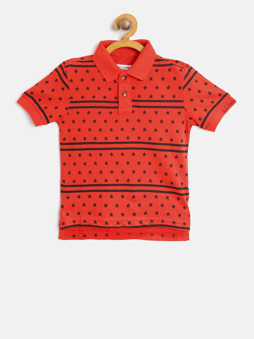 

U.S. Polo Assn. Kids Boys Orange & Black Printed Polo Collar T-shirt