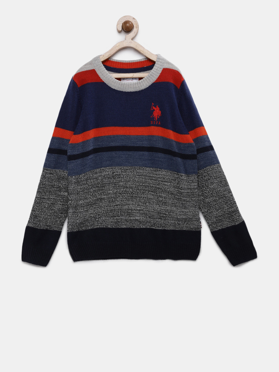 

U.S. Polo Assn. Boys Navy Blue & Red Colourblocked Woolen Pullover