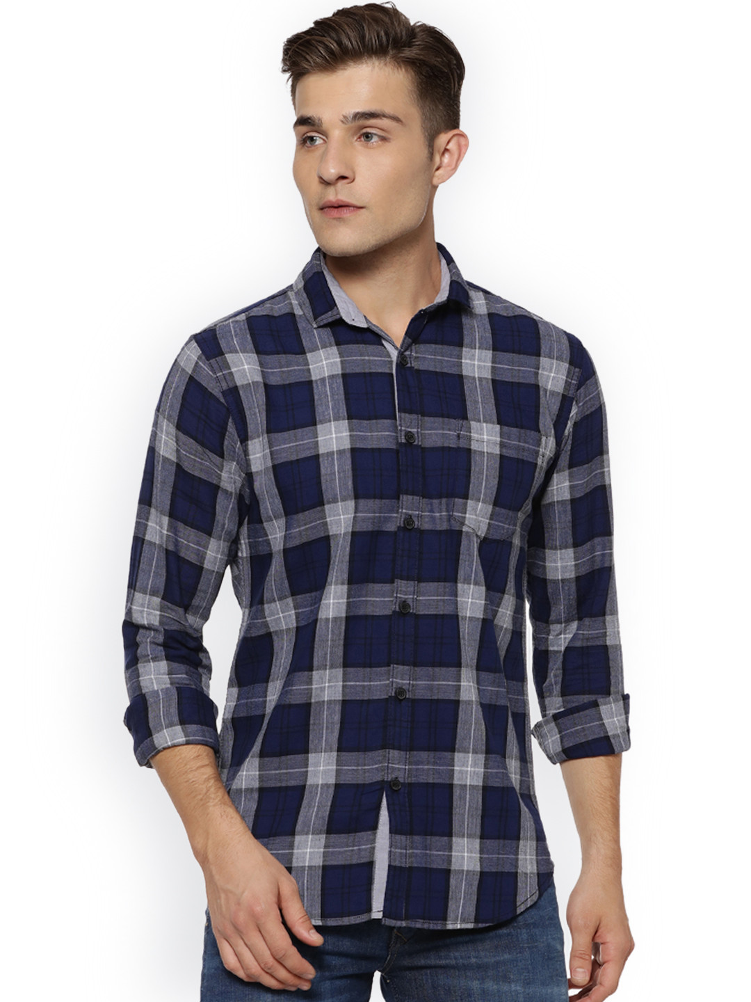 

Campus Sutra Men Blue Checked Casual Shirt