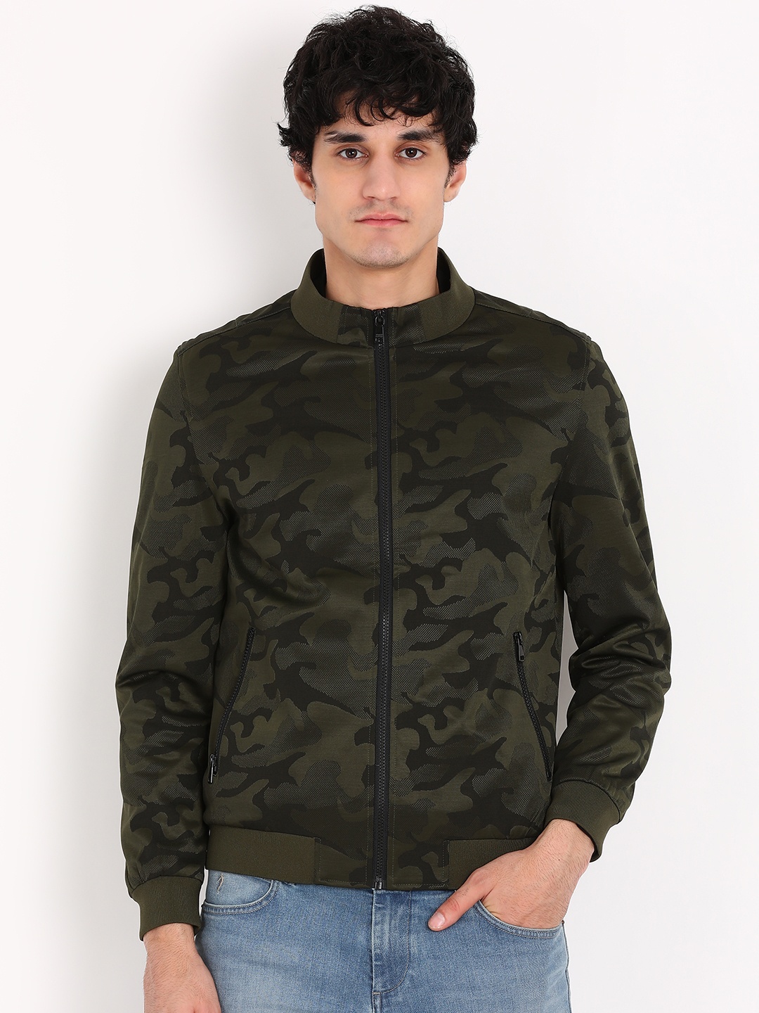 

Indian Terrain Men Olive Green Printed Bomber Jacket