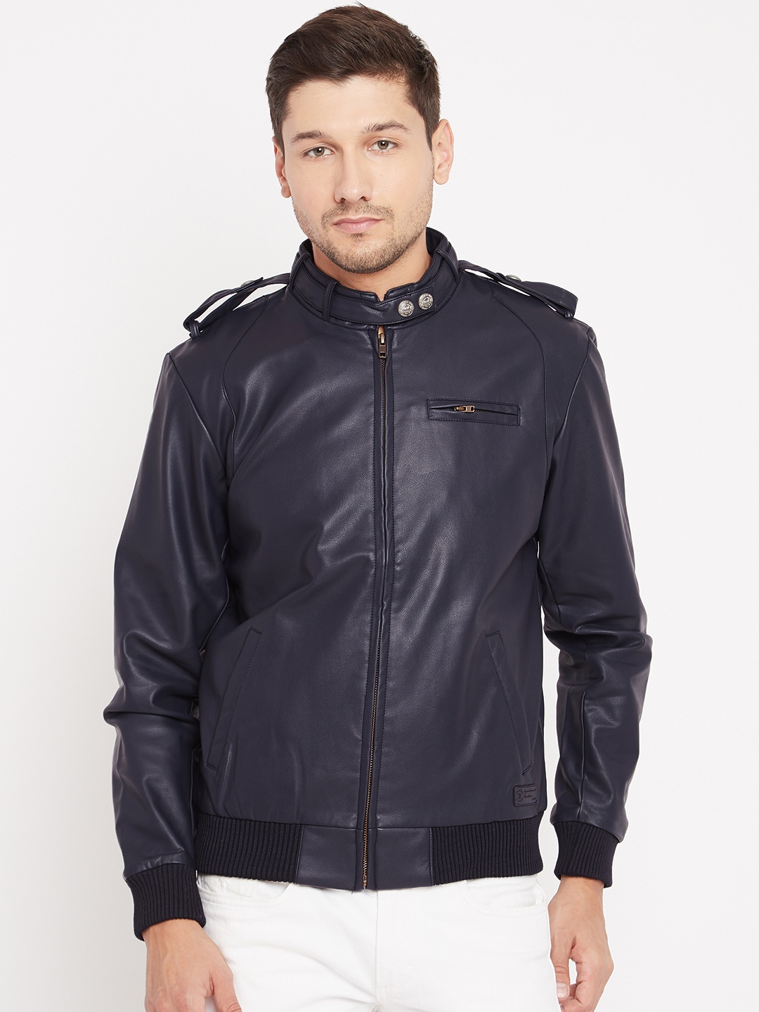 

Duke Stardust Men Navy Blue Solid Biker Jacket