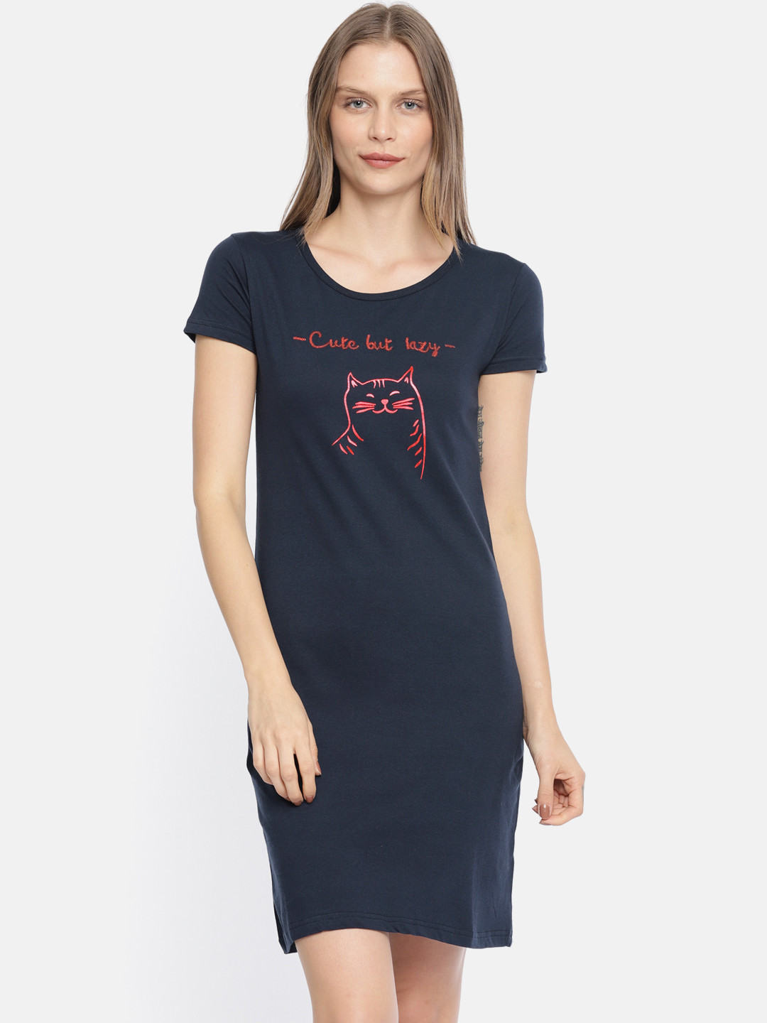 

Slumber Jill Women Navy Printed Sleep T-shirt, Navy blue