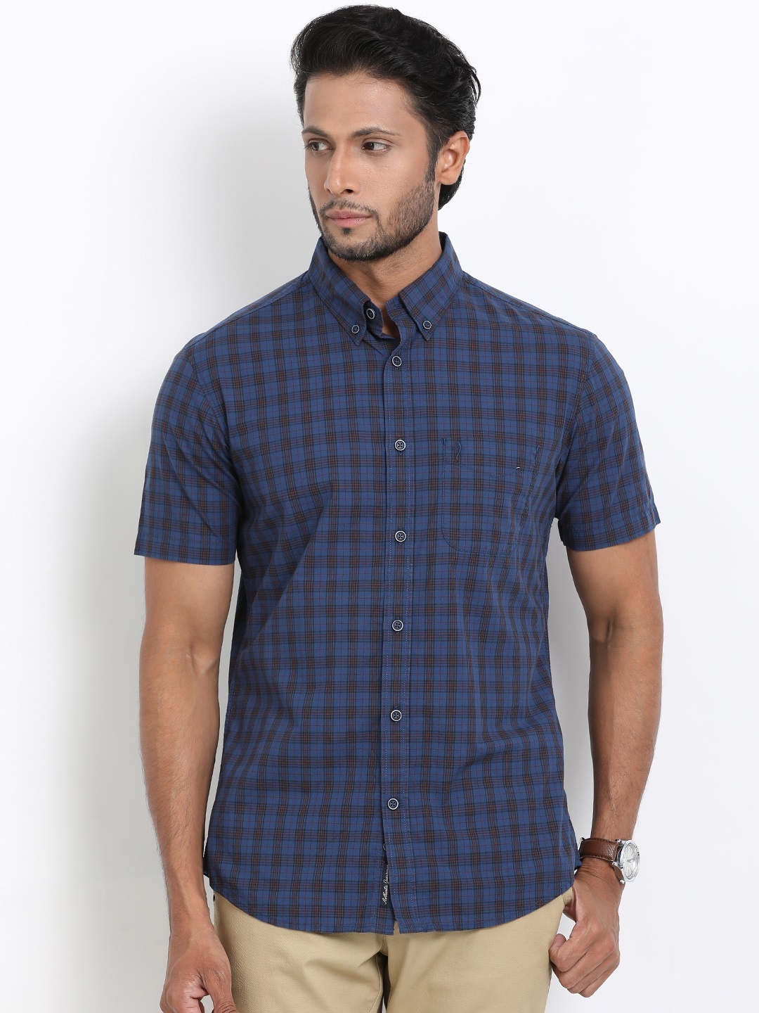 

Indian Terrain Men Blue Regular Fit Checked Casual Shirt