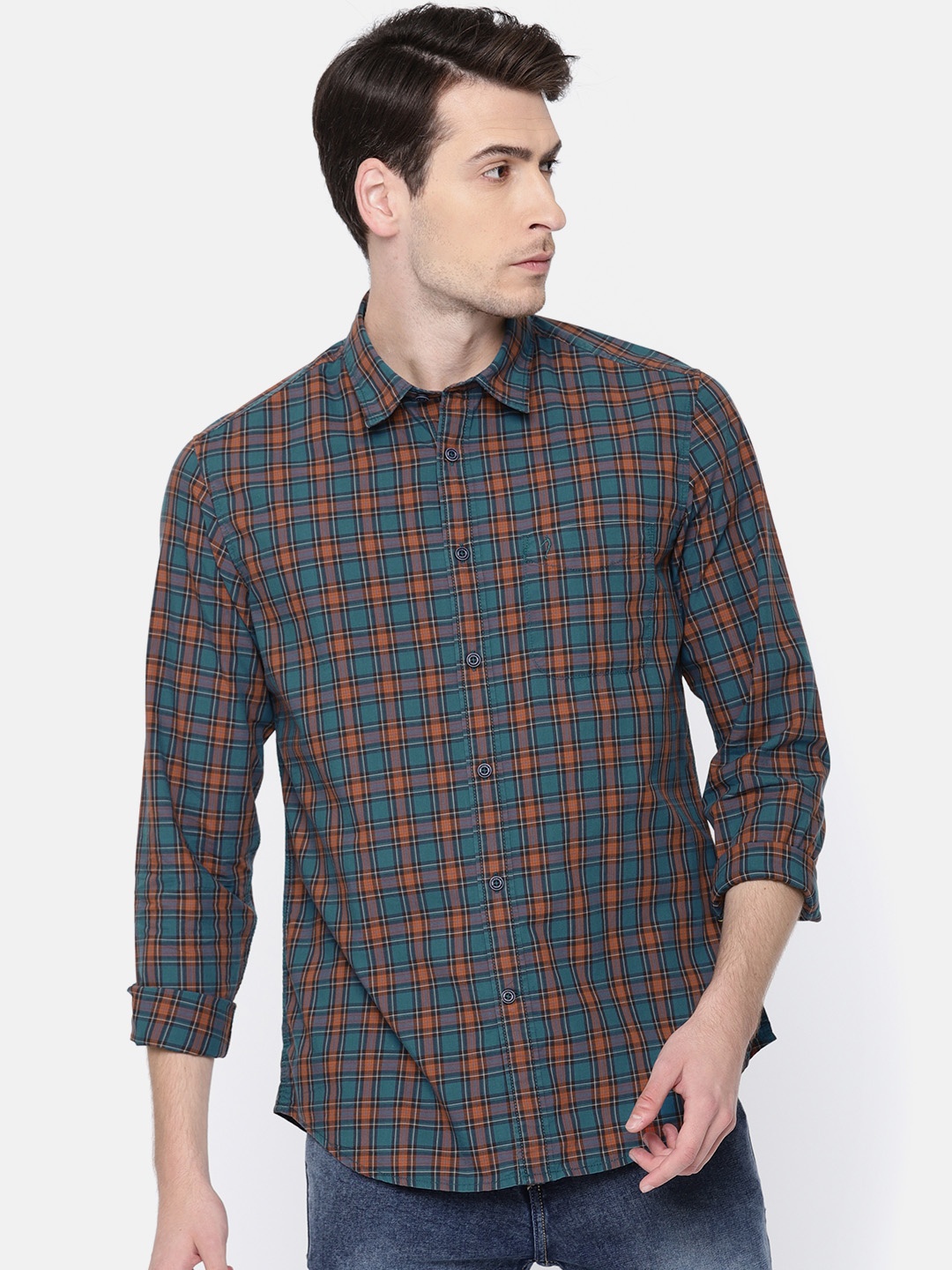 

Indian Terrain Men Blue & Red Slim Fit Checked Casual Shirt