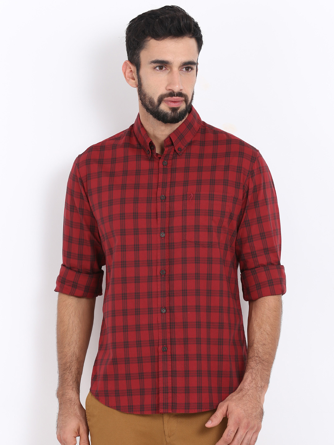 

Indian Terrain Men Maroon Regular Fit Checked Casual Shirt