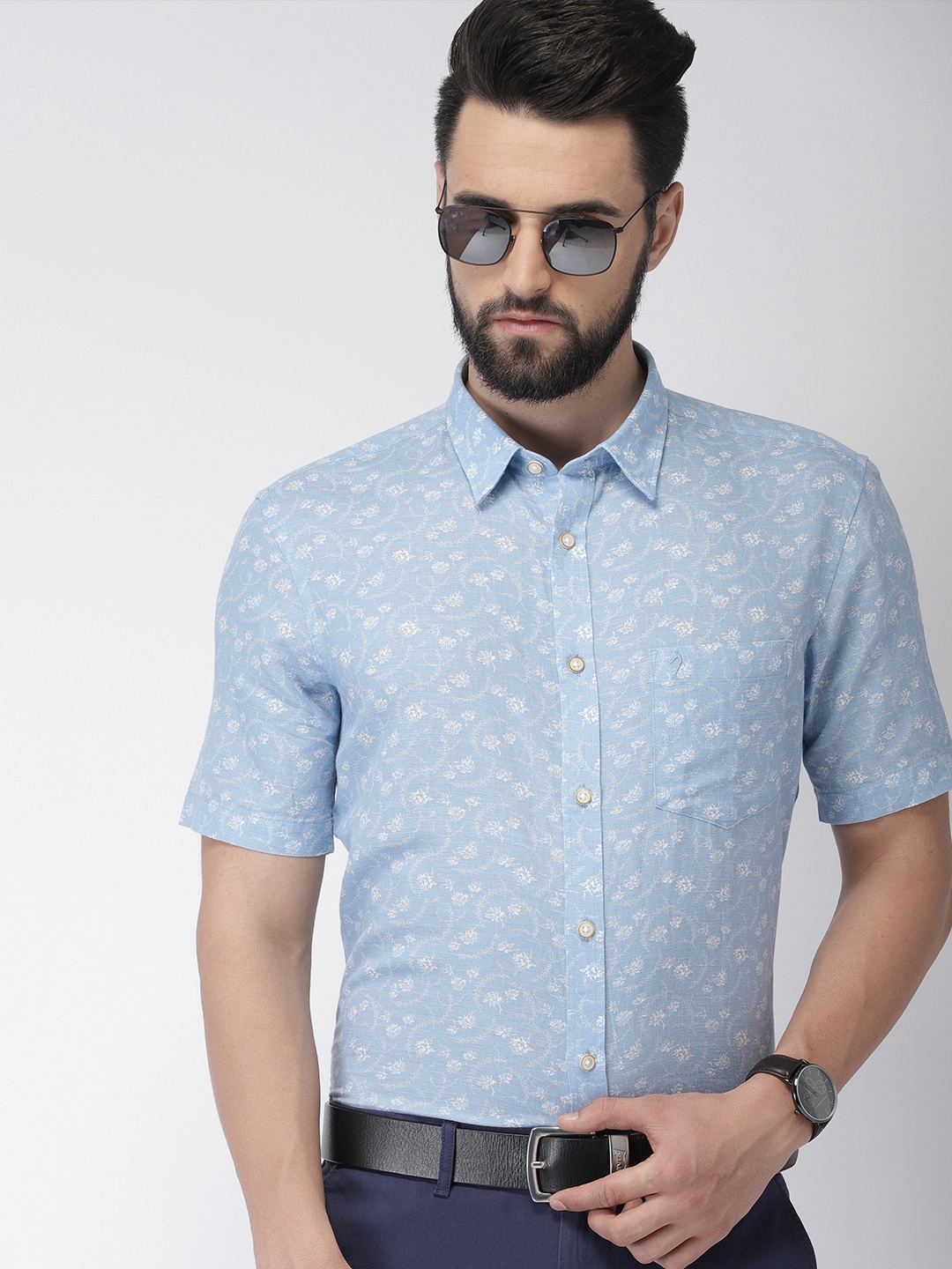 

Indian Terrain Linen Cotton Printed Smart Casual Shirt, Blue