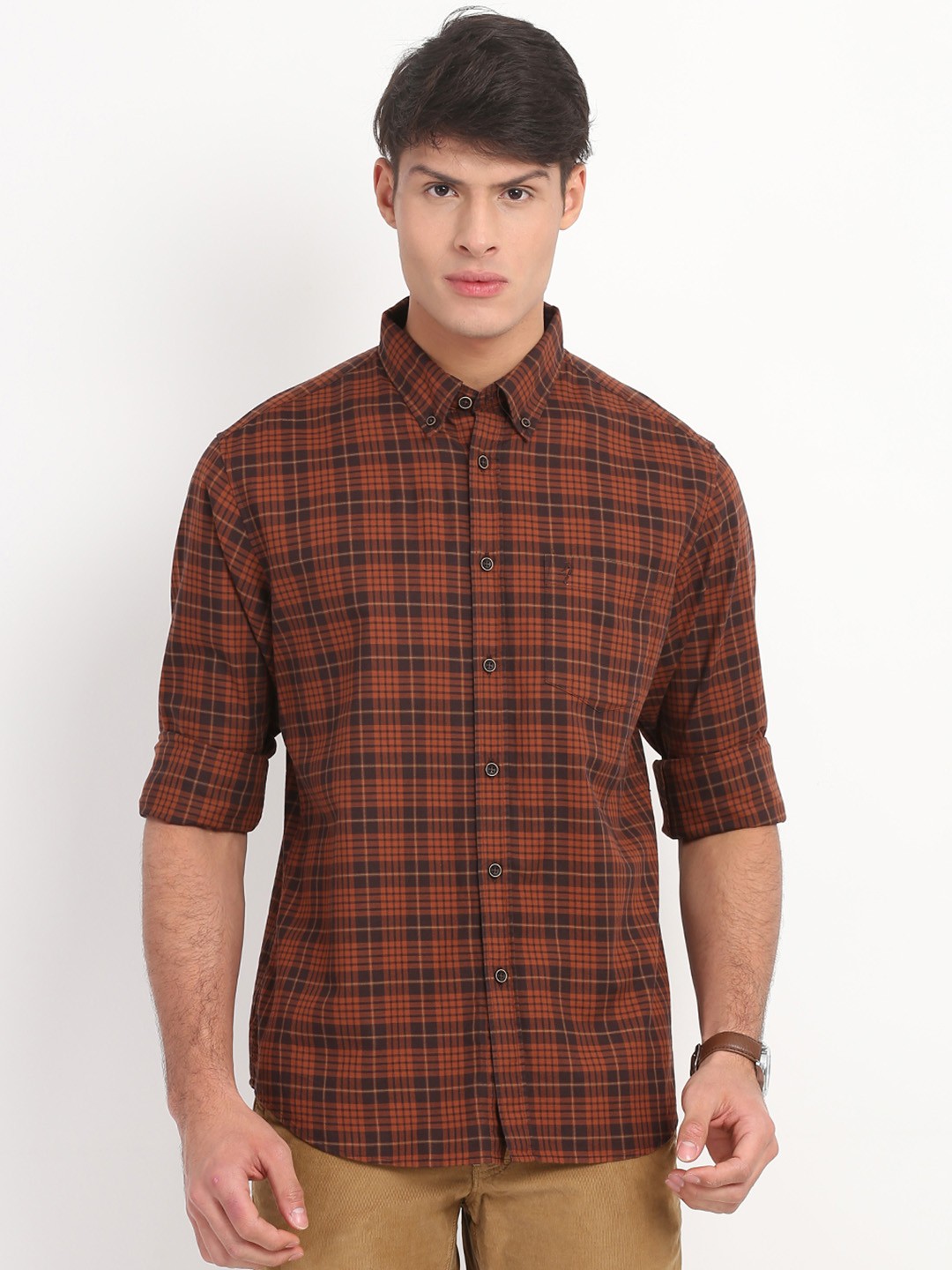 

Indian Terrain Men Brown Regular Fit Checked Casual Shirt