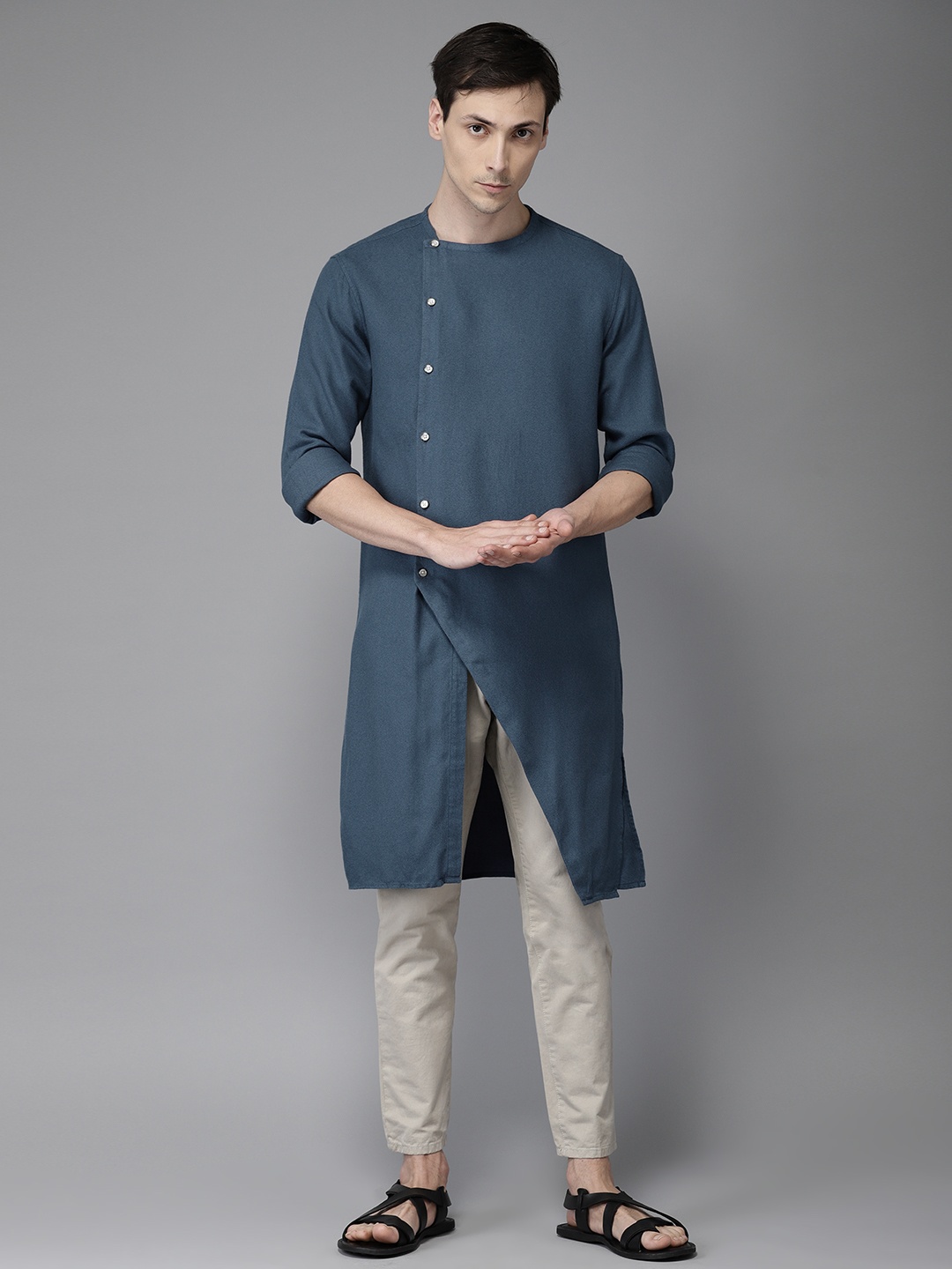 

Freehand Men Teal Blue Solid Straight Kurta