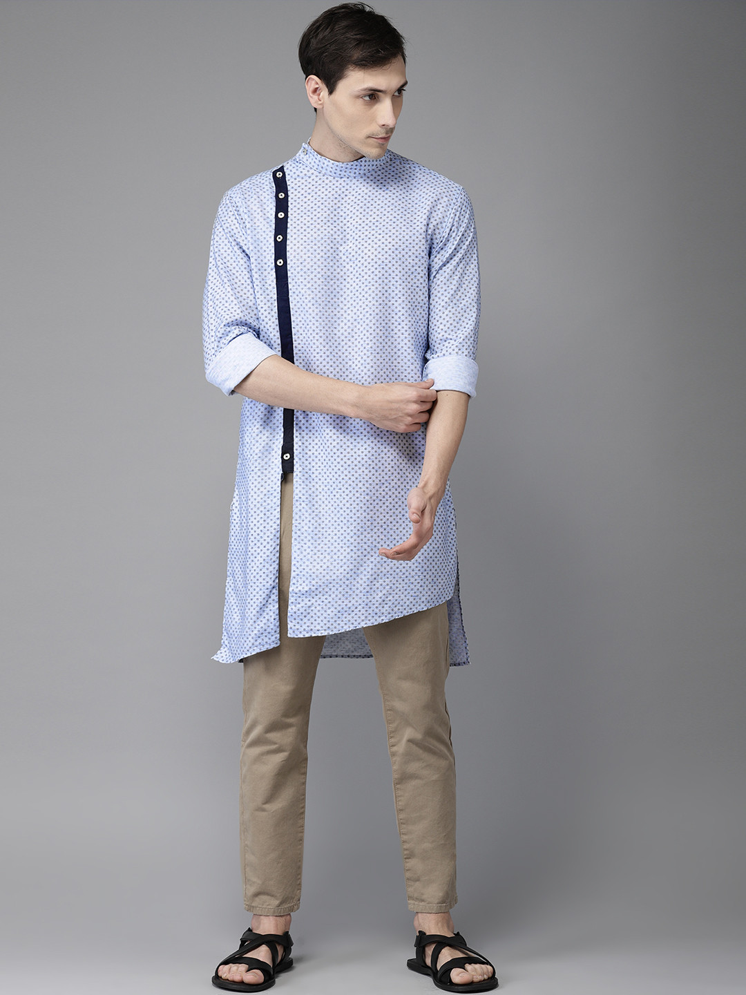 

Freehand Men Blue & Black Printed Straight Kurta