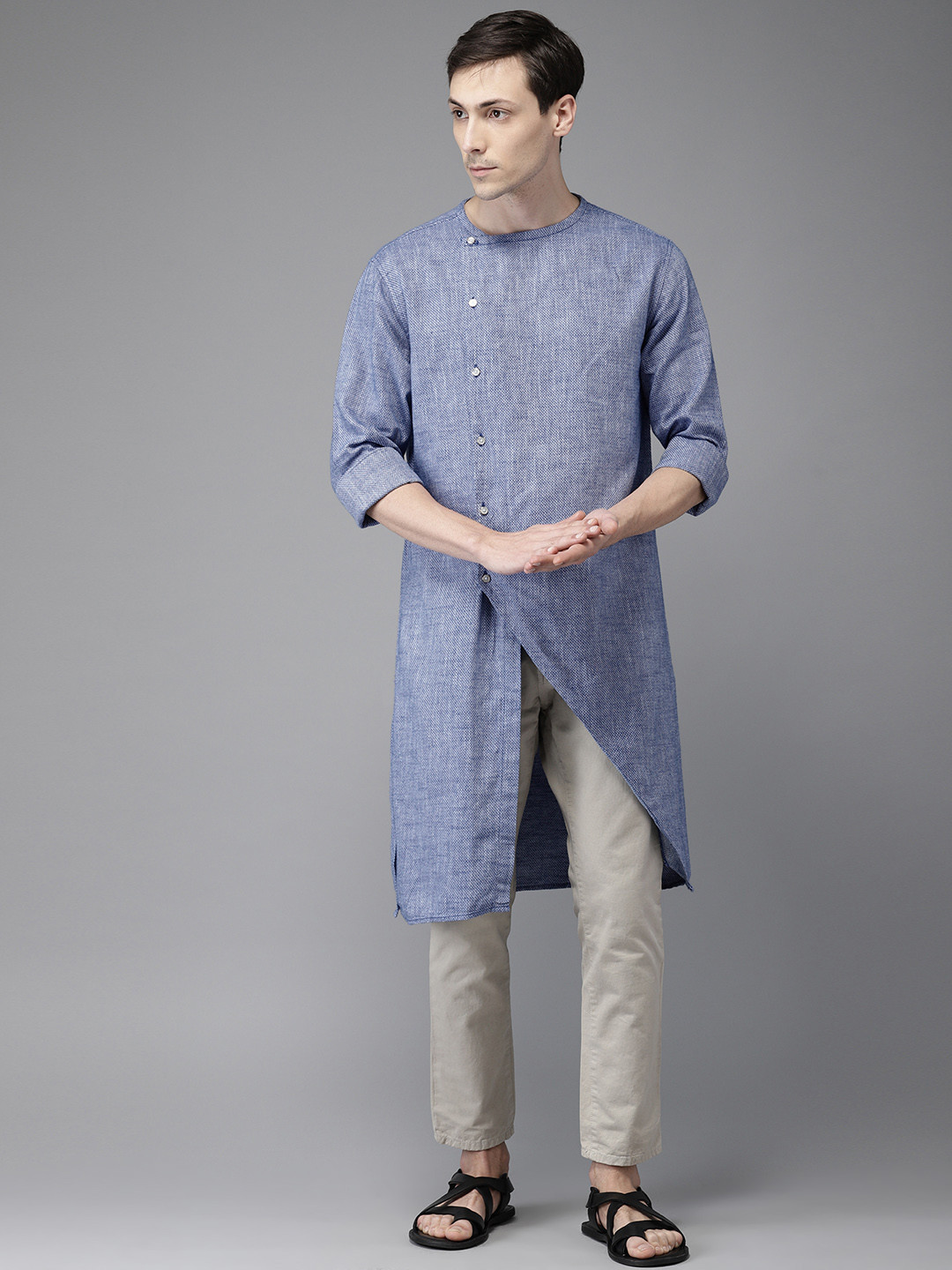 

Freehand Men Blue Woven Design Straight Kurta