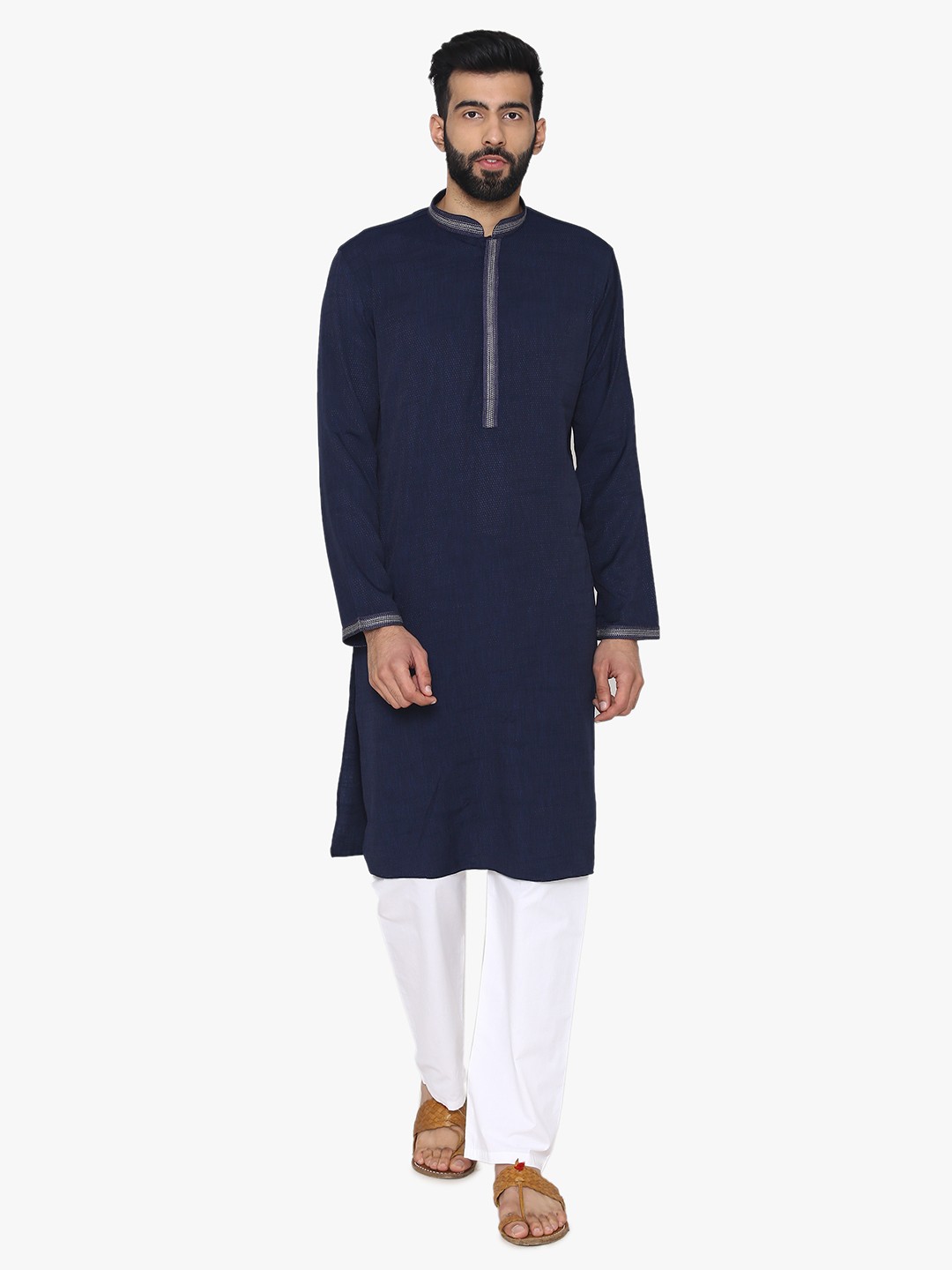

Manyavar Men Blue Self Design Kurta with Churidar
