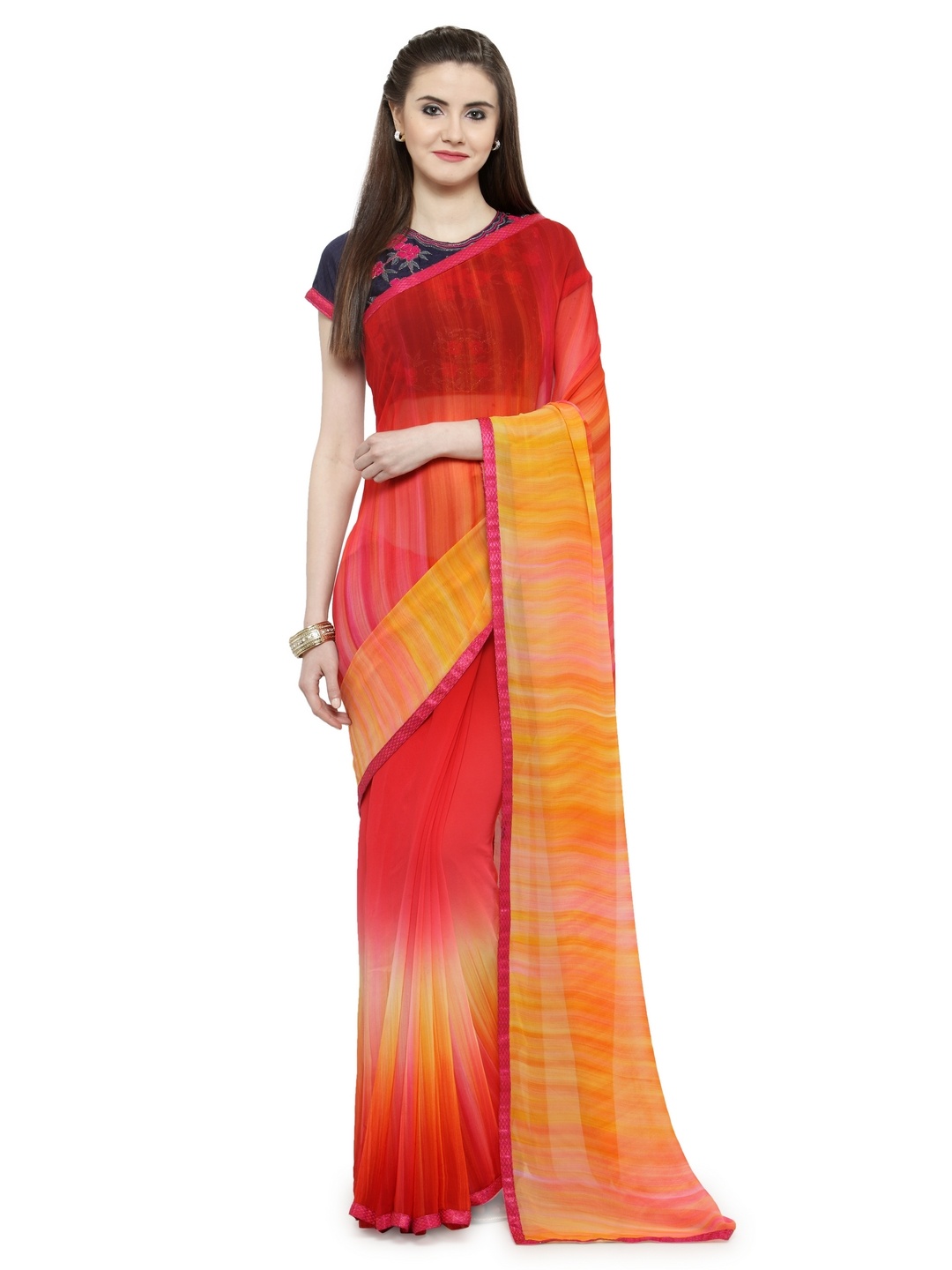 

Shaily Pink & Red Pure Georgette Printed Saree