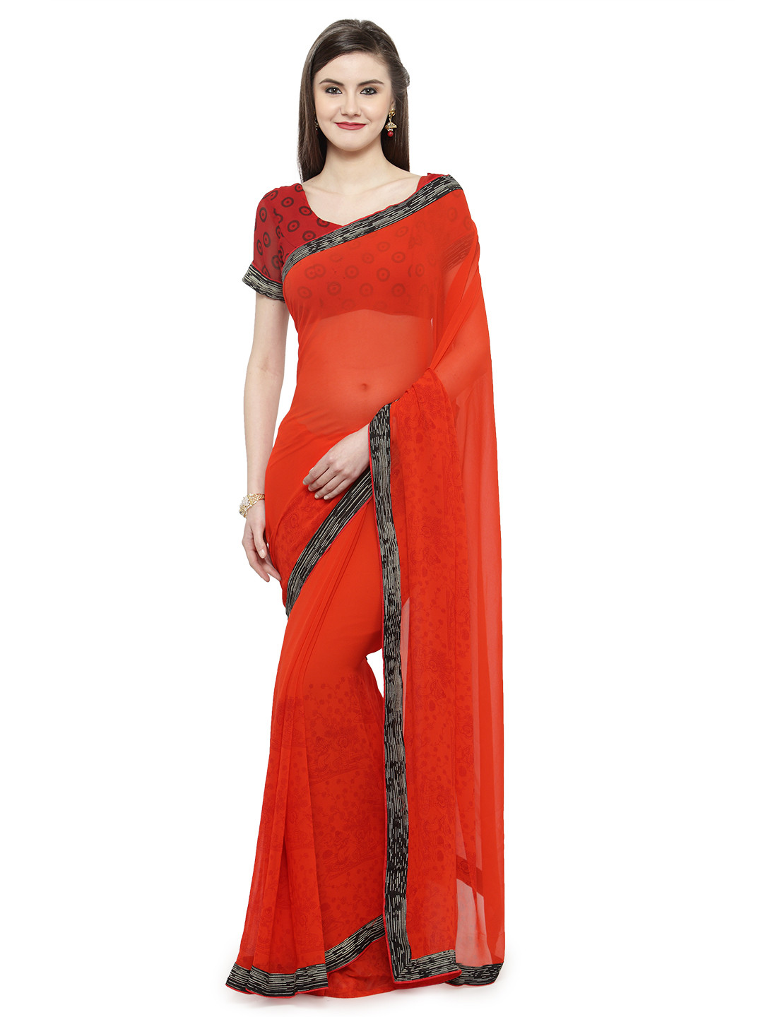 

Shaily Red Printed Pure Georgette Saree