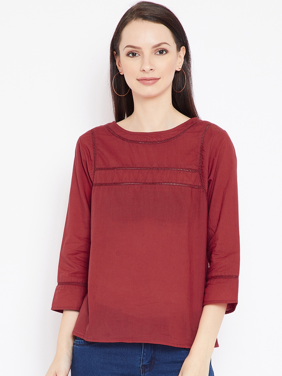 

Vaak Women Maroon Solid Pure Cotton Top