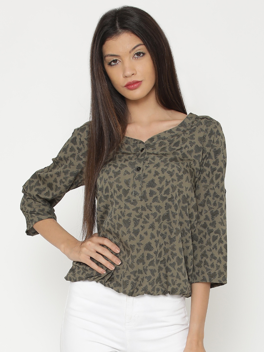 

Yaadleen Women Olive Green Printed Top