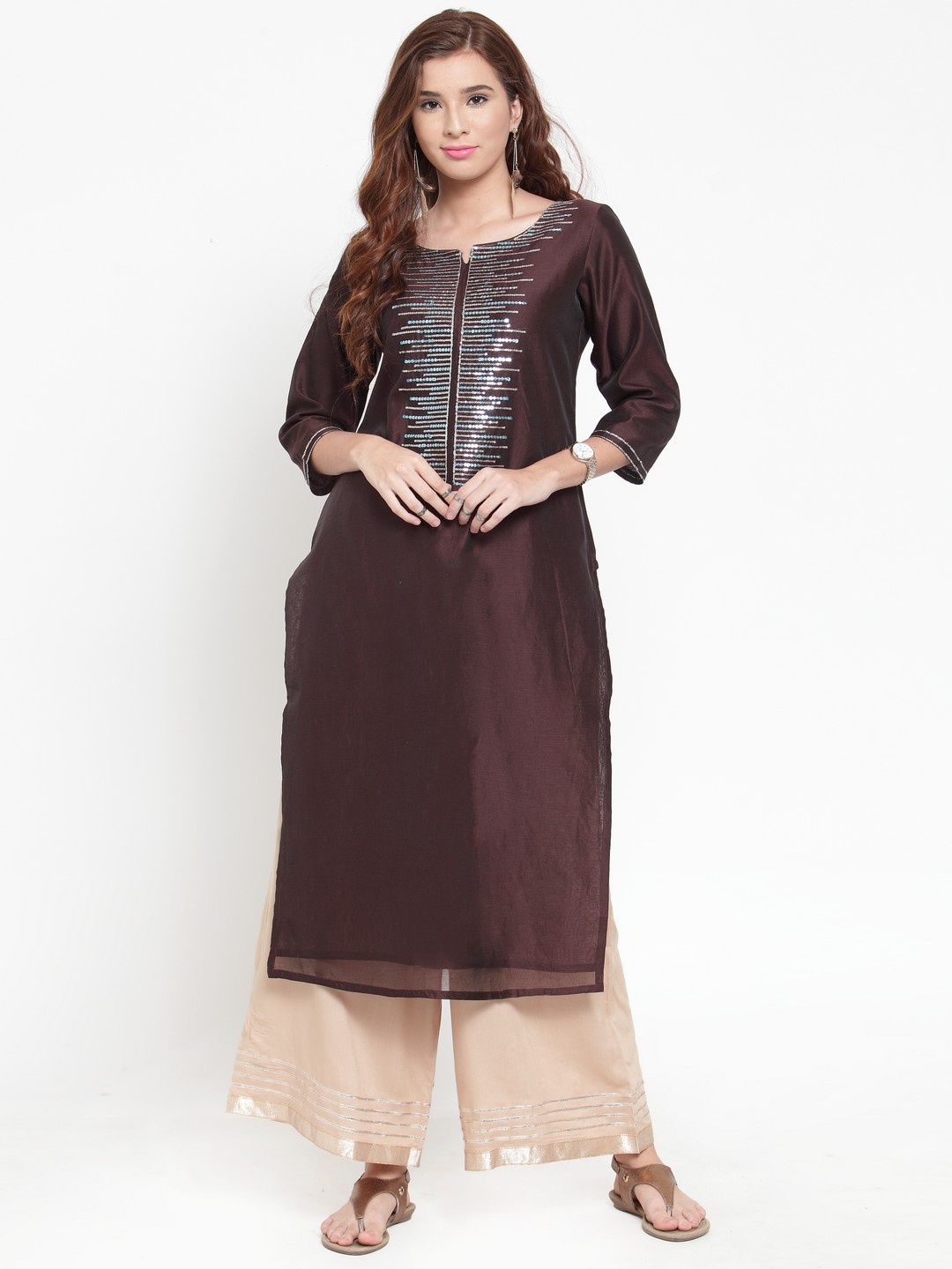 

Varanga Women Brown Embellished Kurta with Palazzo