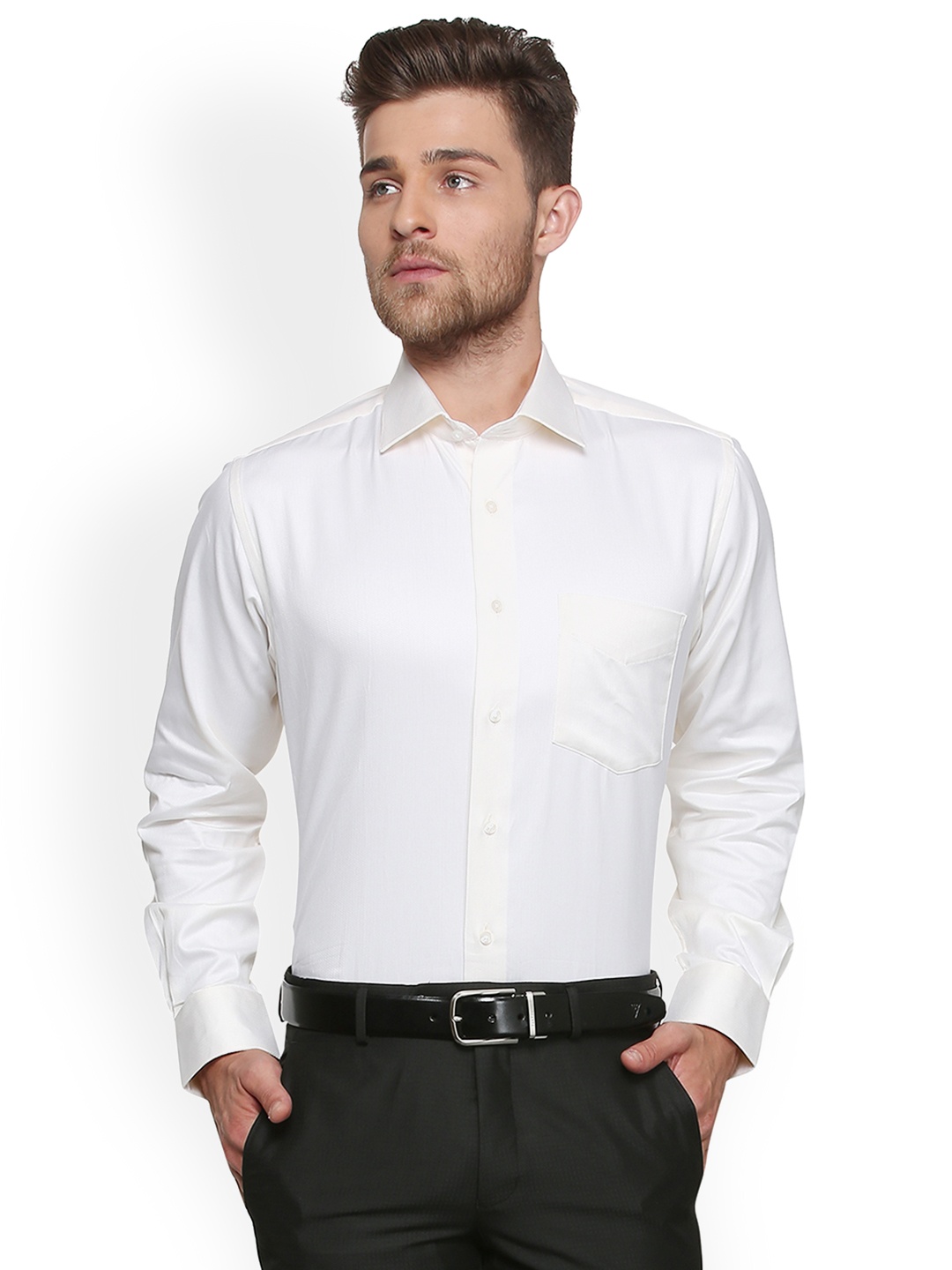 

Van Heusen Men Cream-Coloured Regular Fit Self Design Formal Shirt