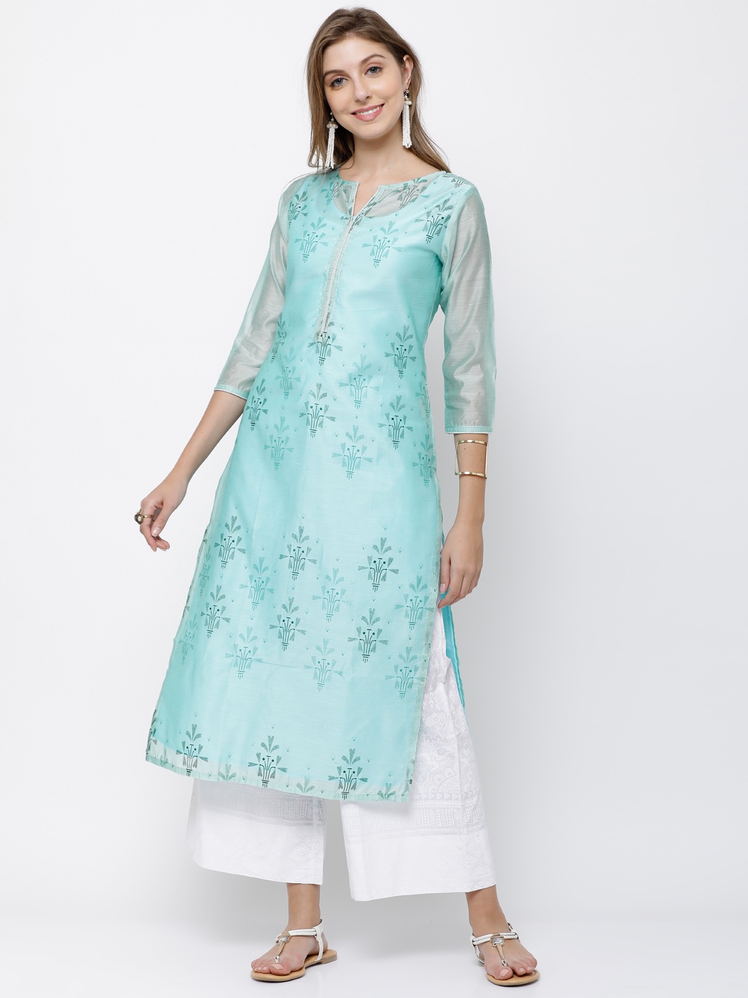 

Vishudh Women Teal & Teal Solid A-Line Kurta
