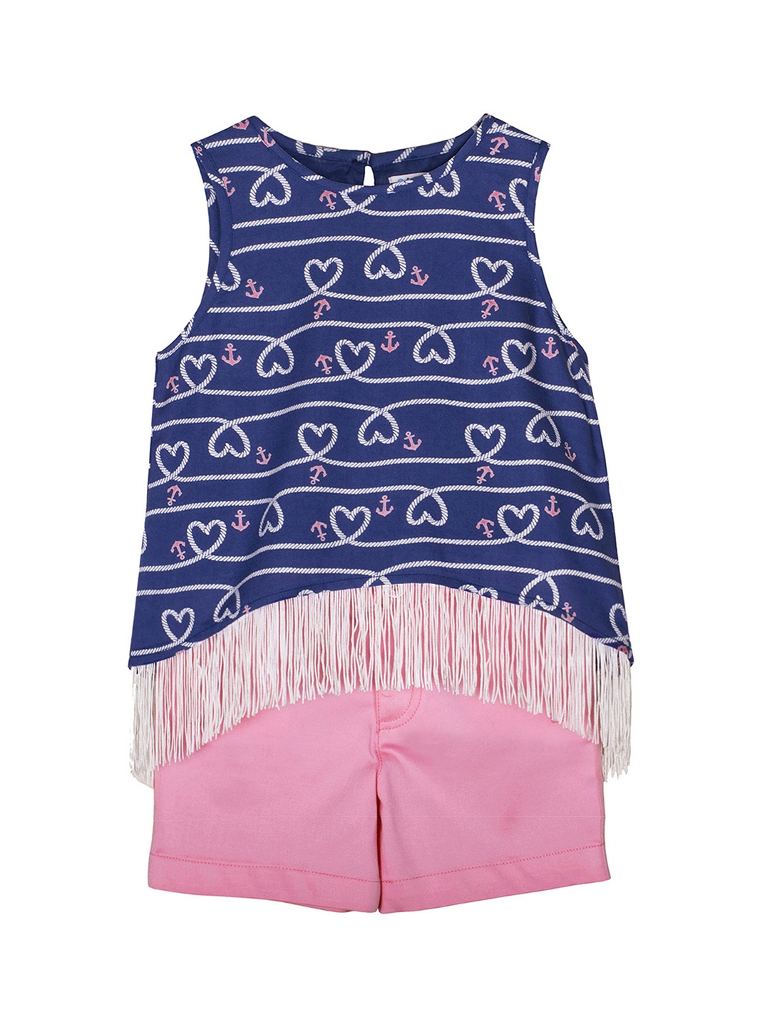 

CACA CINA Girls Blue & Pink Printed Top With Shorts