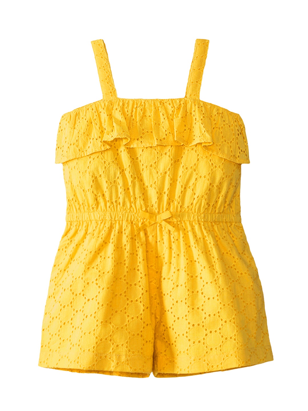 

CACA CINA Yellow Schiffli Embroidered Playsuit