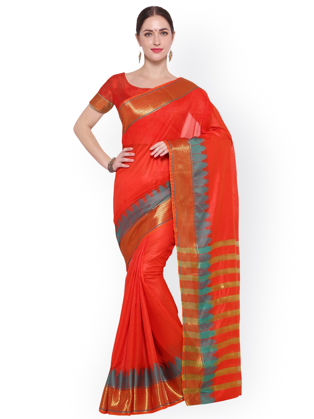 

Blissta Red Woven Design Silk Cotton Saree