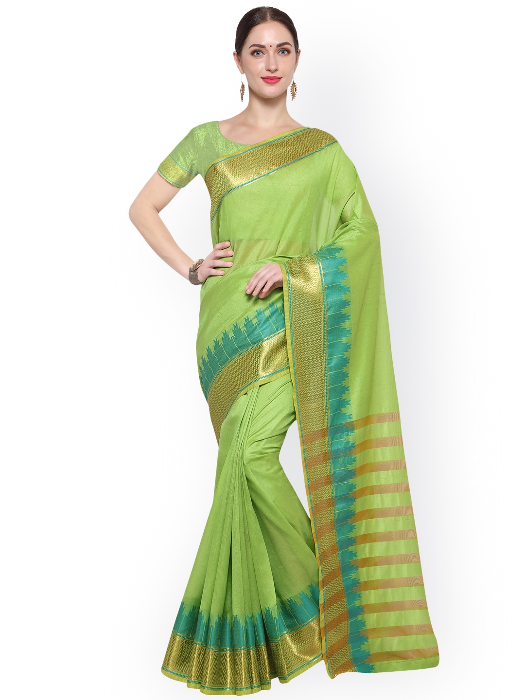 

Blissta Women Green Solid Silk Cotton Saree