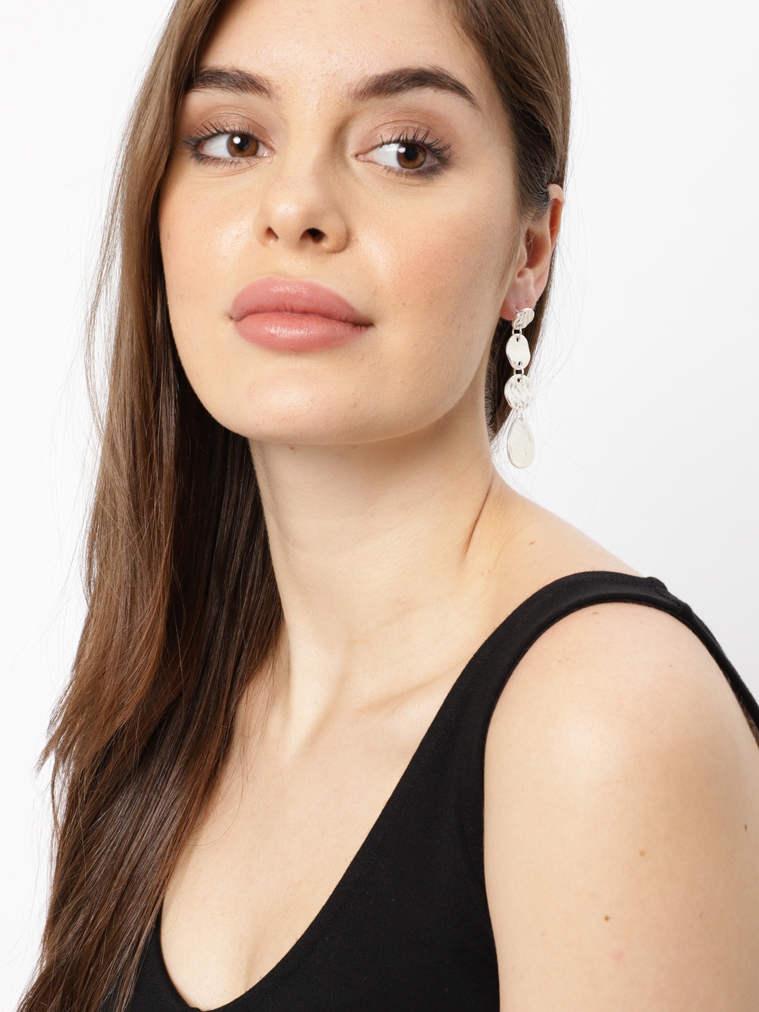 

Ayesha Silver-Toned Circular Organic Drop Earrings