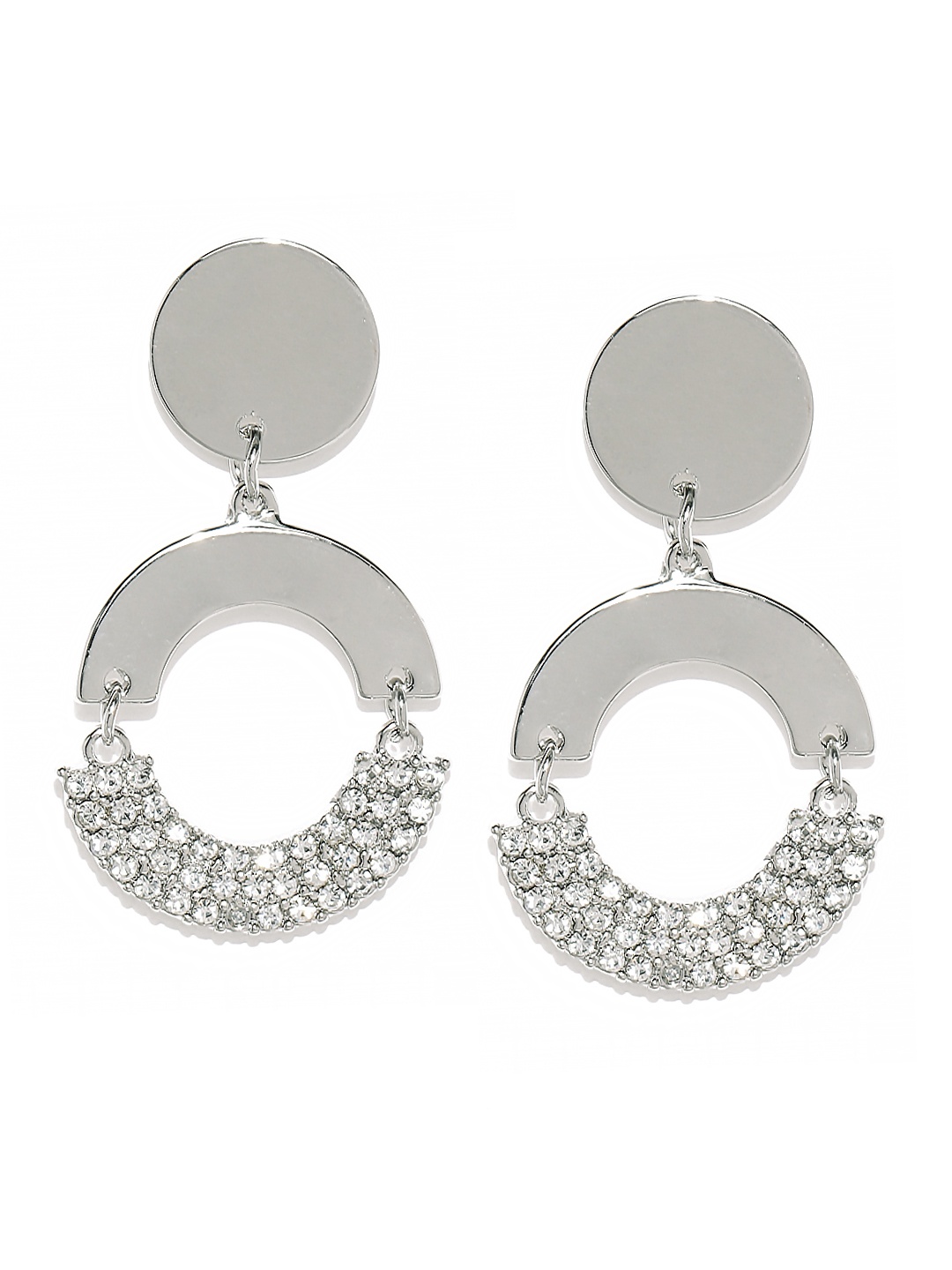 

Ayesha Silver-Toned Contemporary Diamante Circular Drop Earrings