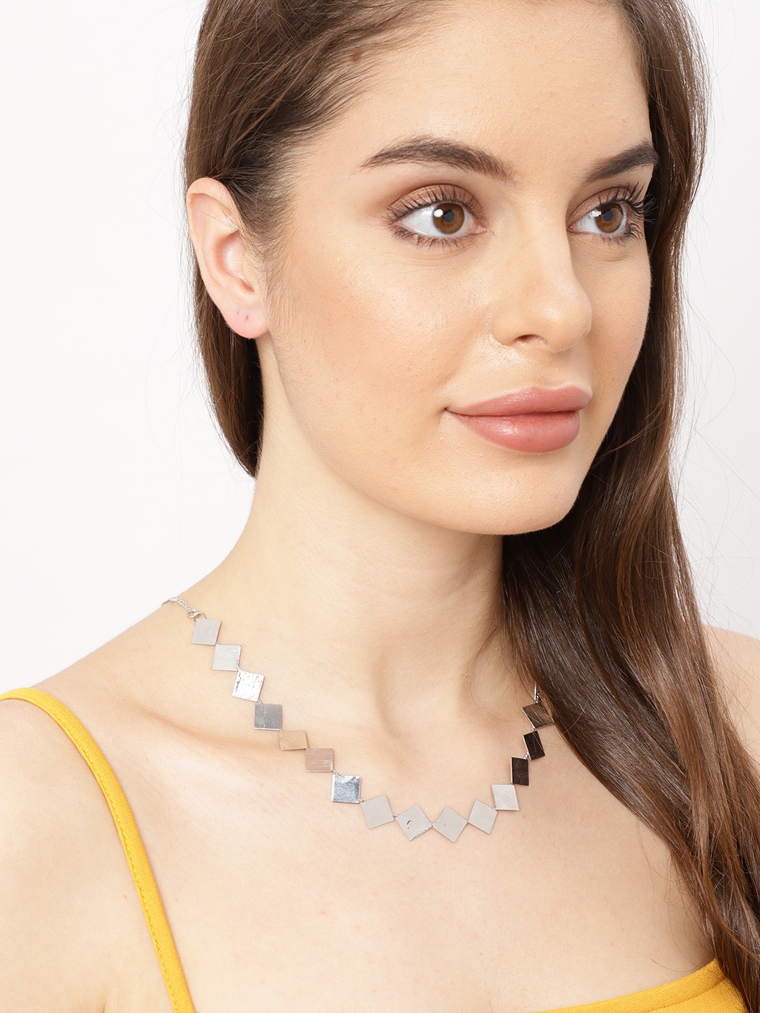 

Ayesha Women Silver-Toned Square Plates Metal Choker Necklace