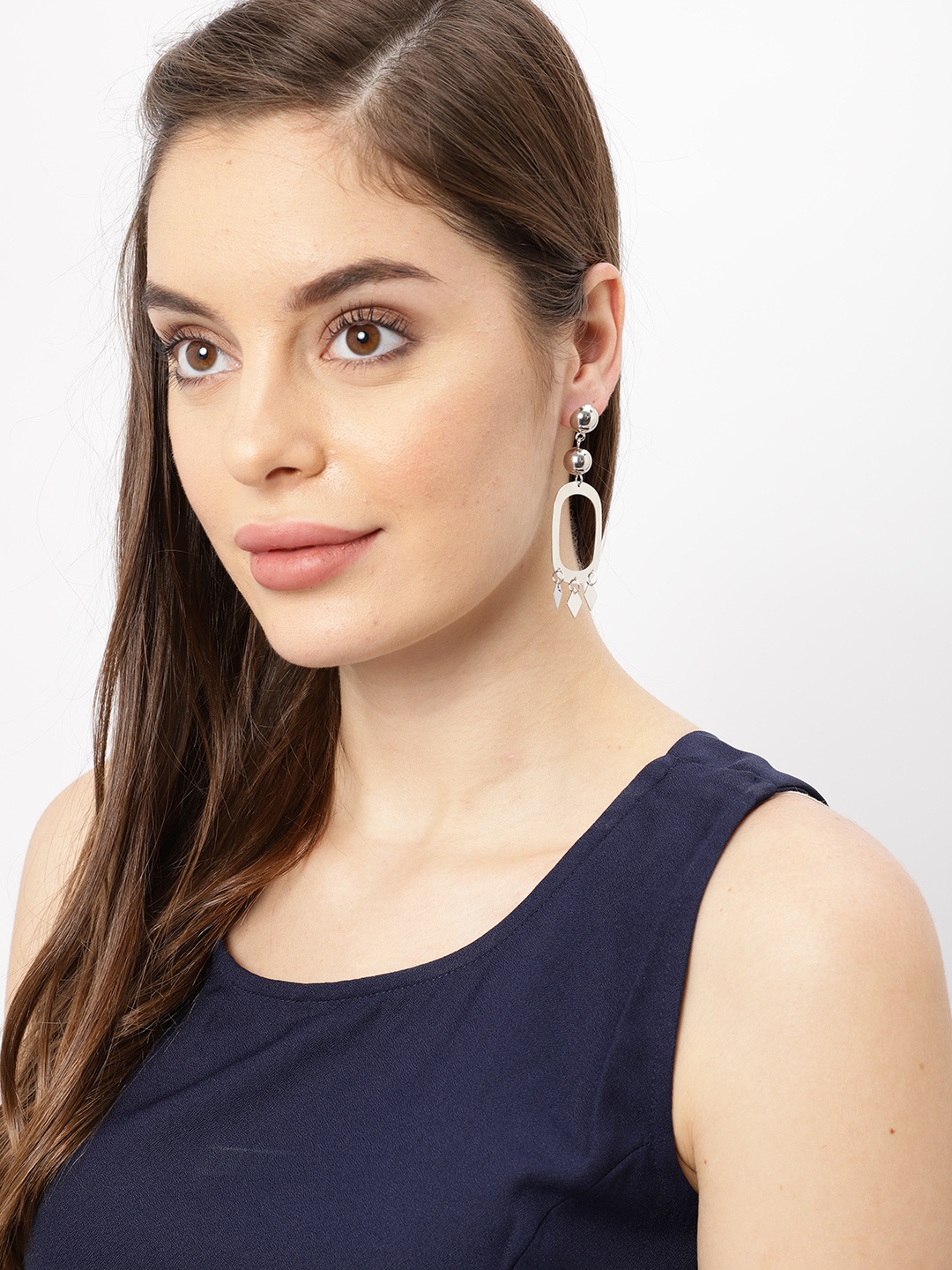 

Ayesha Silver-Toned Circular Drop Earrings