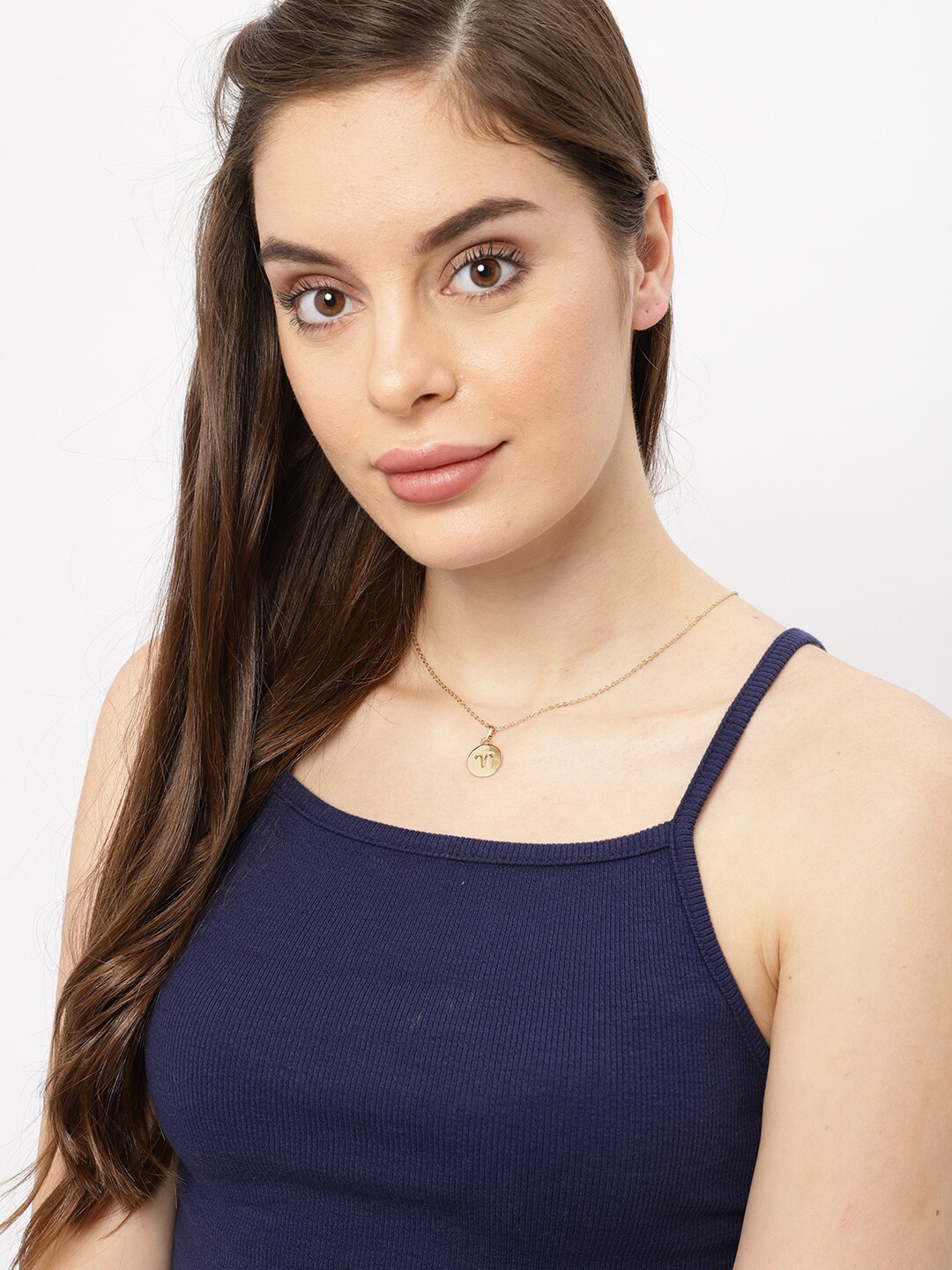 

Ayesha Women Metallic Gold Aries Round Pendant With Chain