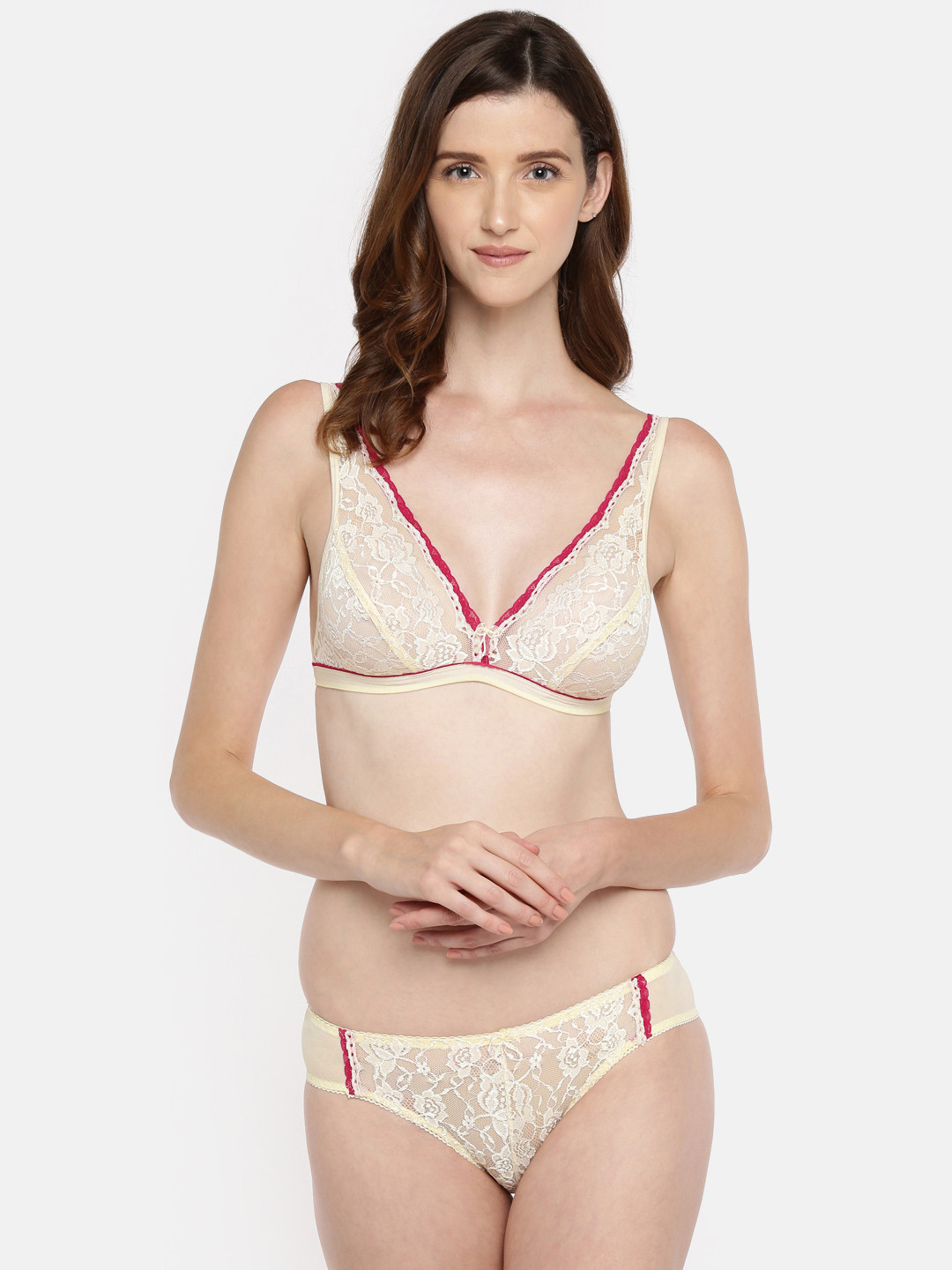 

Lady Love Women Cream Self Designed Lingerie Set LLSET4055