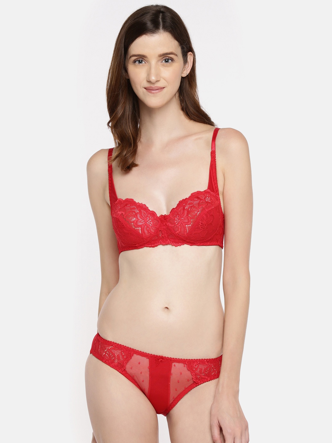 

Lady Love Women Red Self Designed Lingerie Set LLSET4056